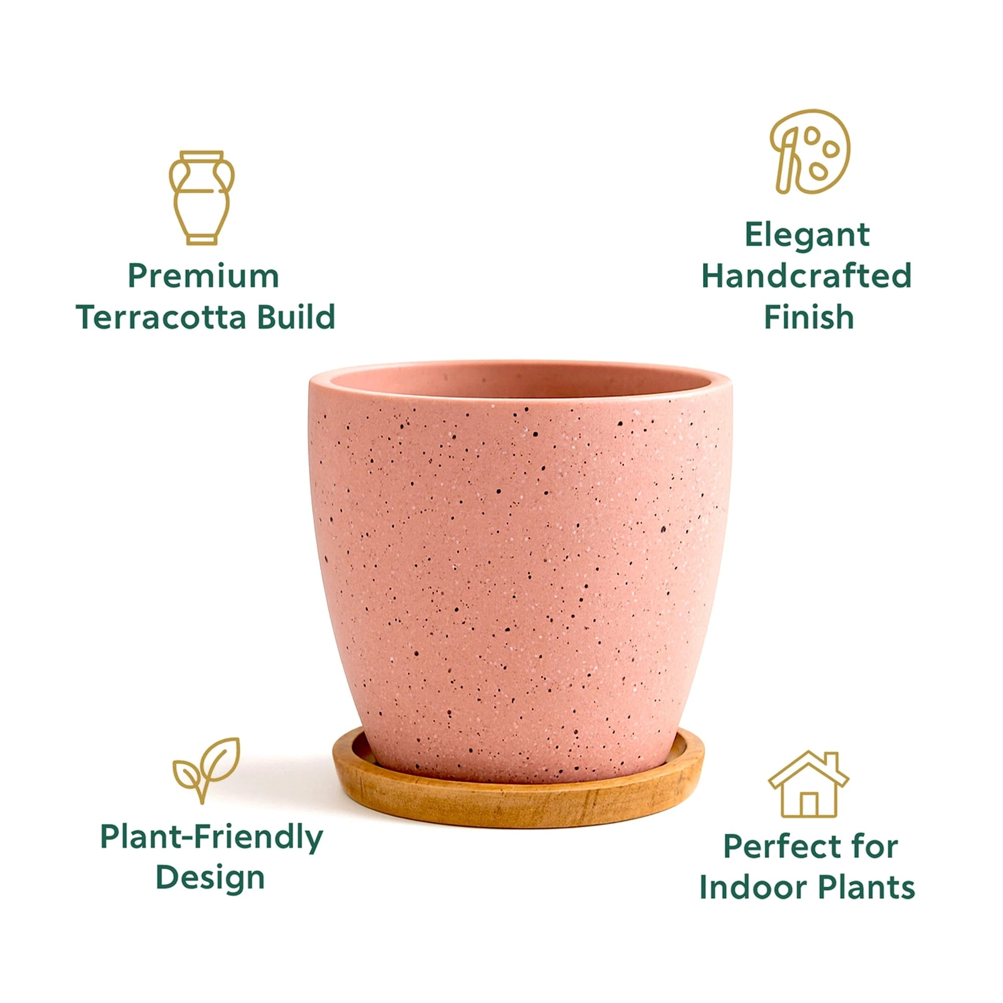 Terrazzo Terracotta Pot With Wooden Saucer Urban Plant 