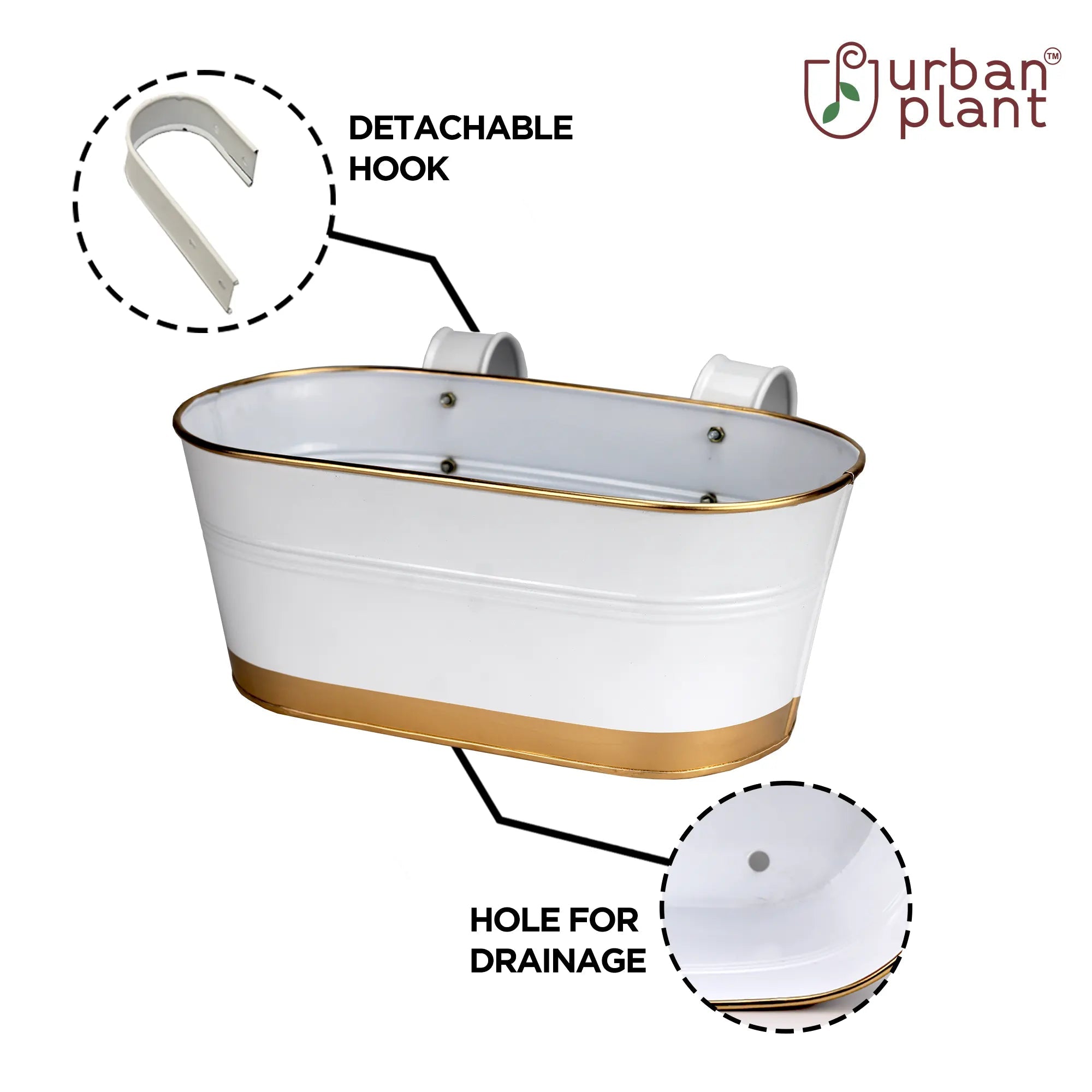 Hanging Planter Oval Shaped | Detachable Handle 12 Inch (White) (Set of 5) Oval Balcony Hanging Pot Urban Plant 
