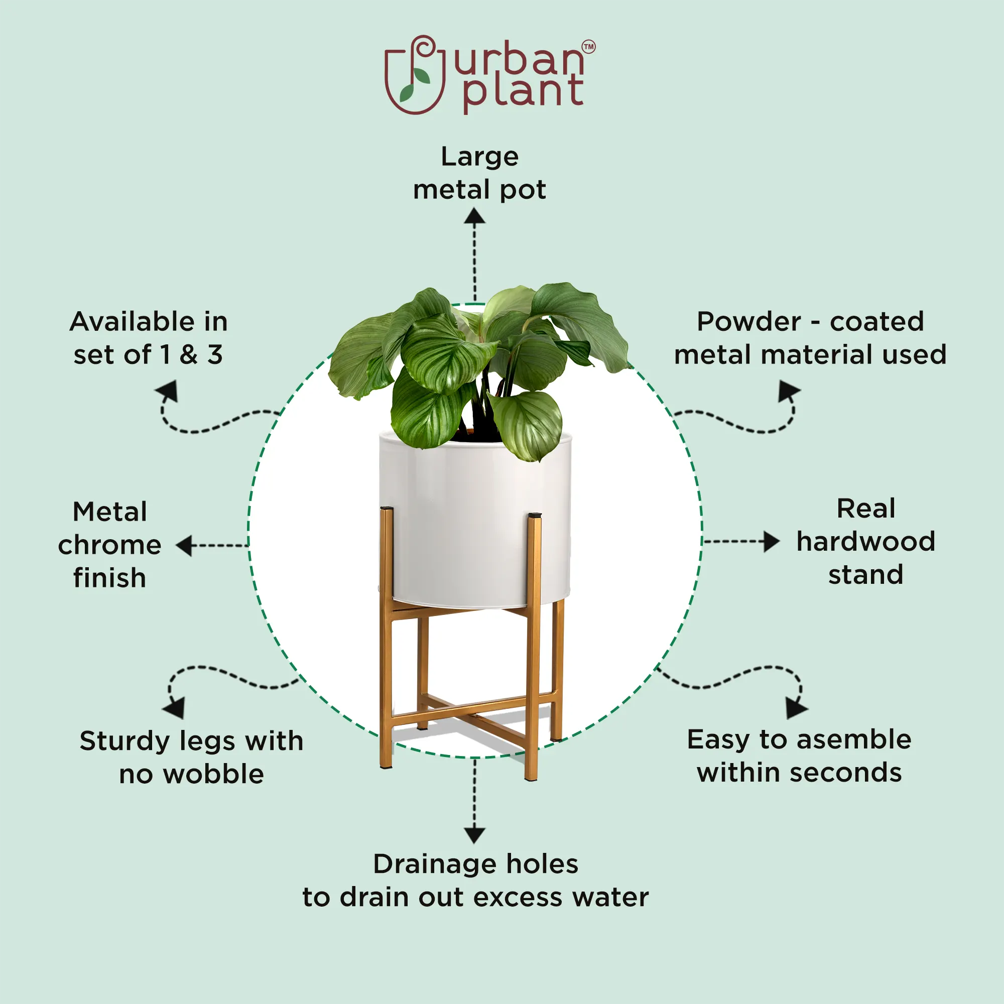 Scandinavian Home Decor Planter Foldable Matte/Chrome Finish Home Decor Urban Plant 