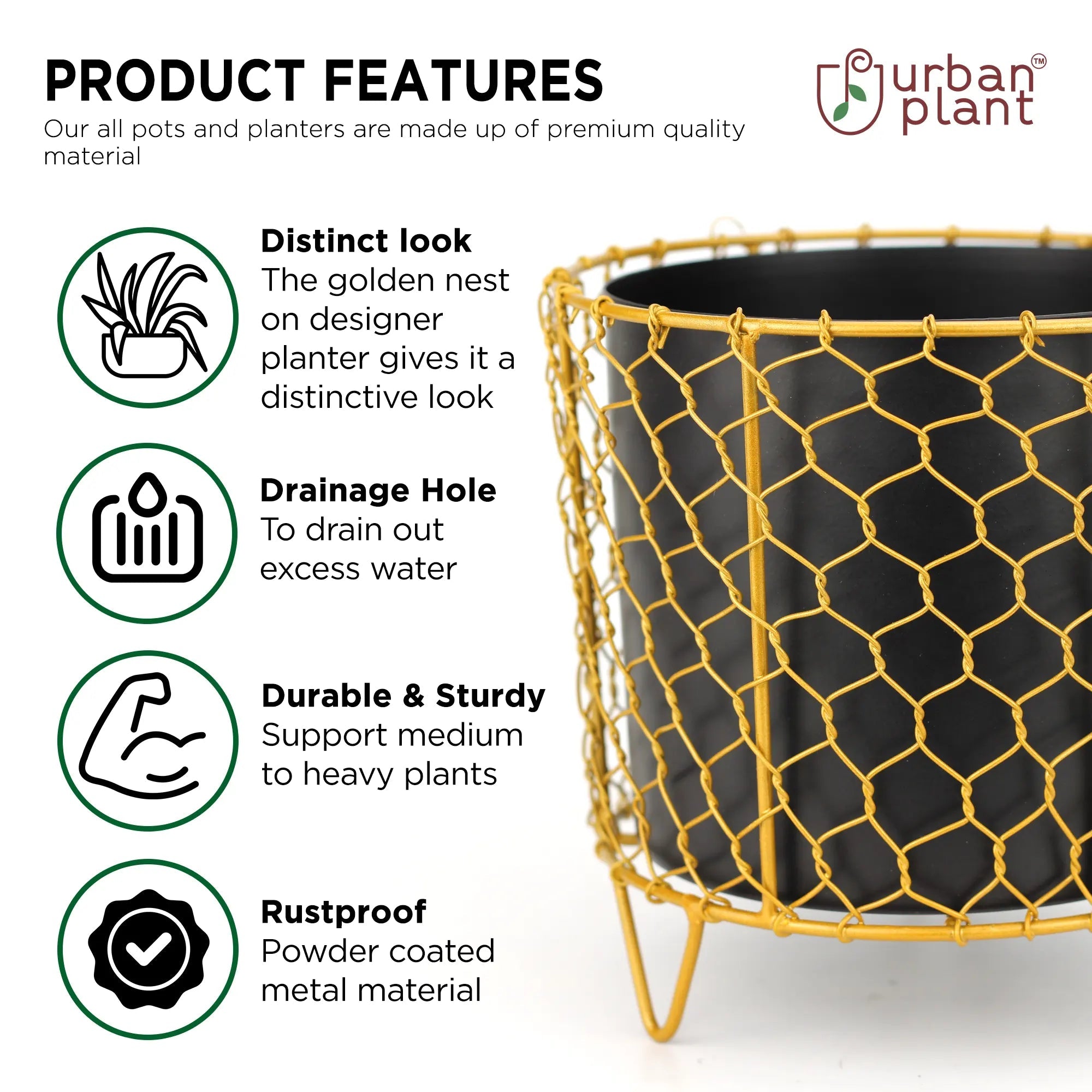 Golden Nest Tall Metal Planter Urban Plant 