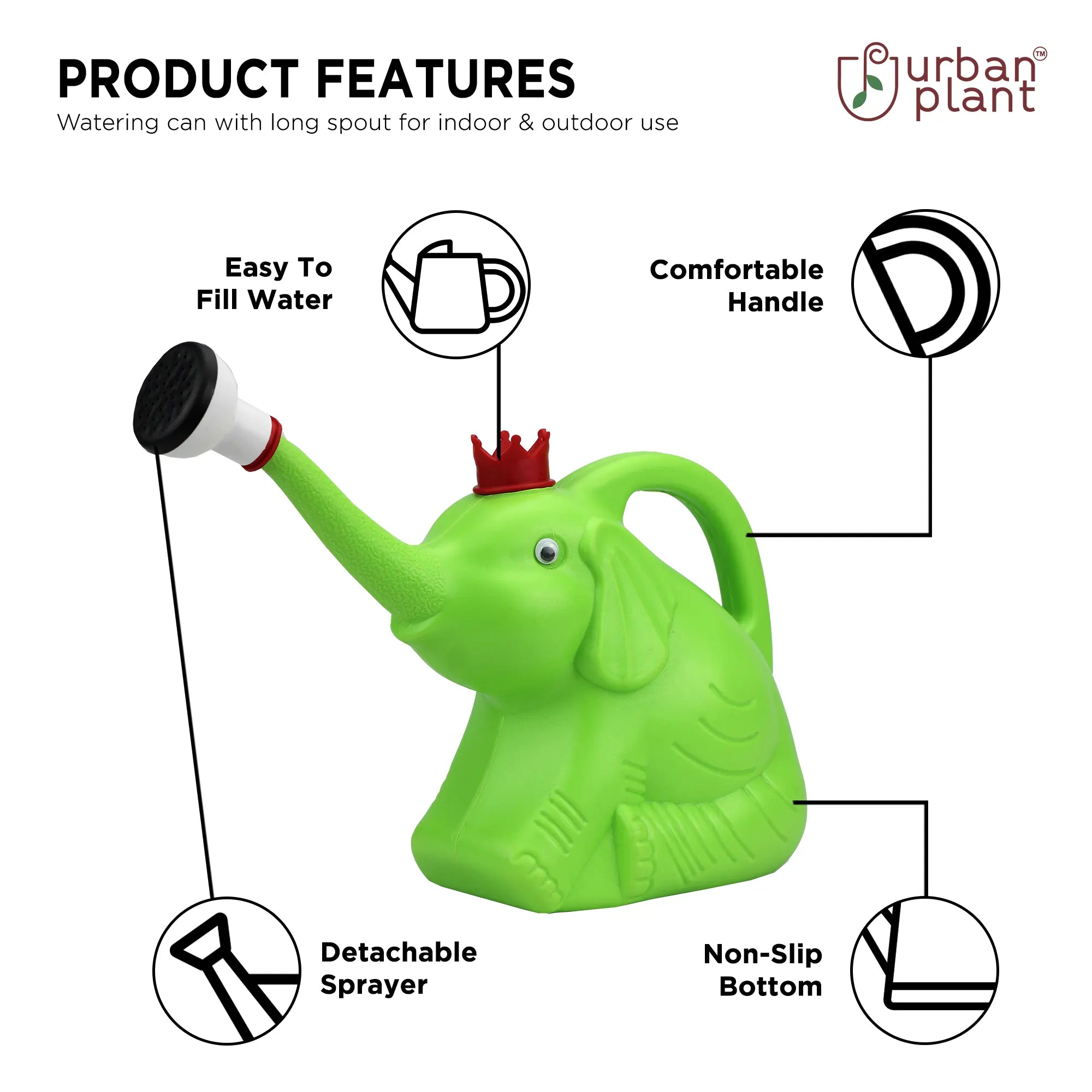 Elephant Watering Can with Detachable Sprayer - 1 Litre Urban Plant 