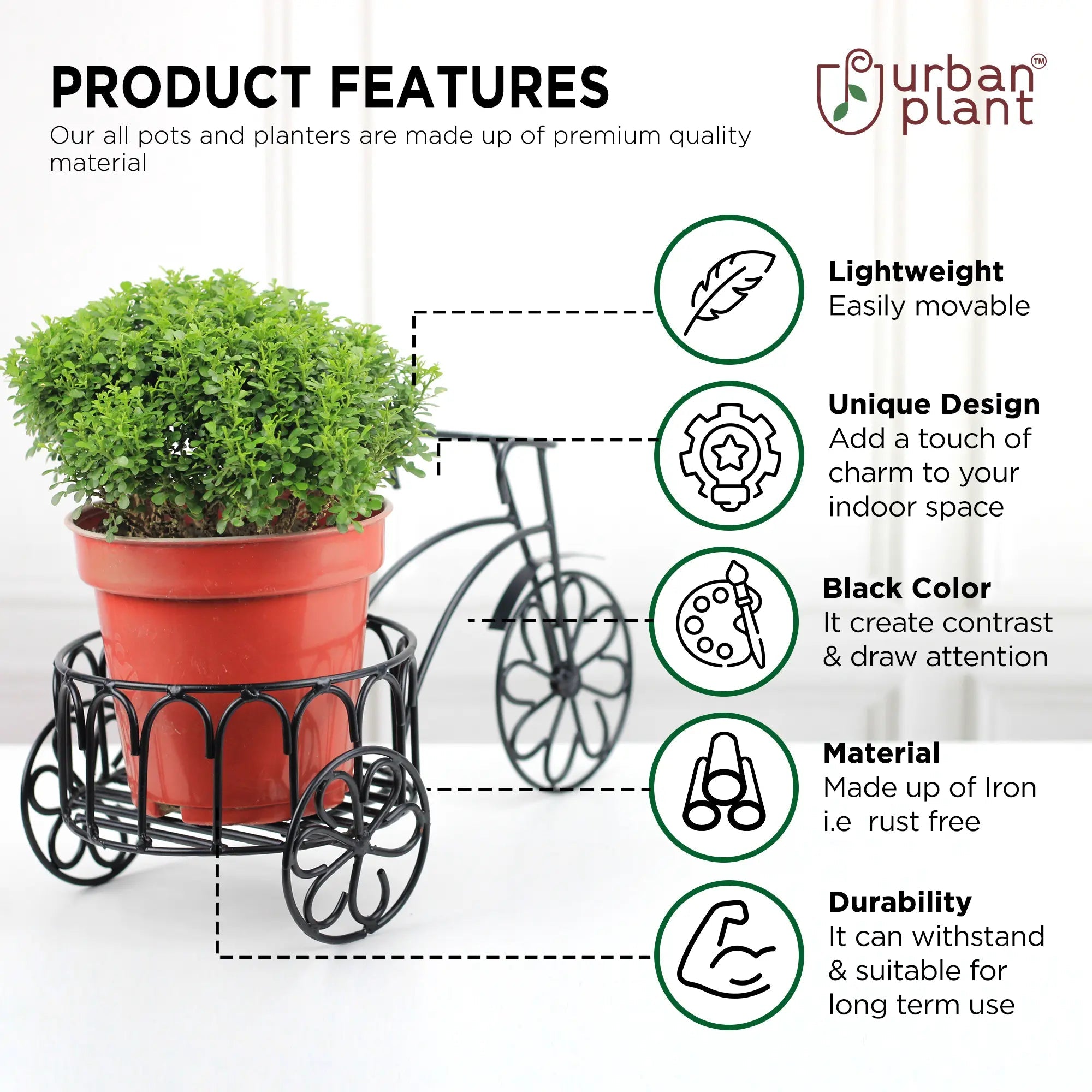 Table Top Rickshaw Style Metal Planter for Indoor (No. 1152) Planter Stand Urban Plant 