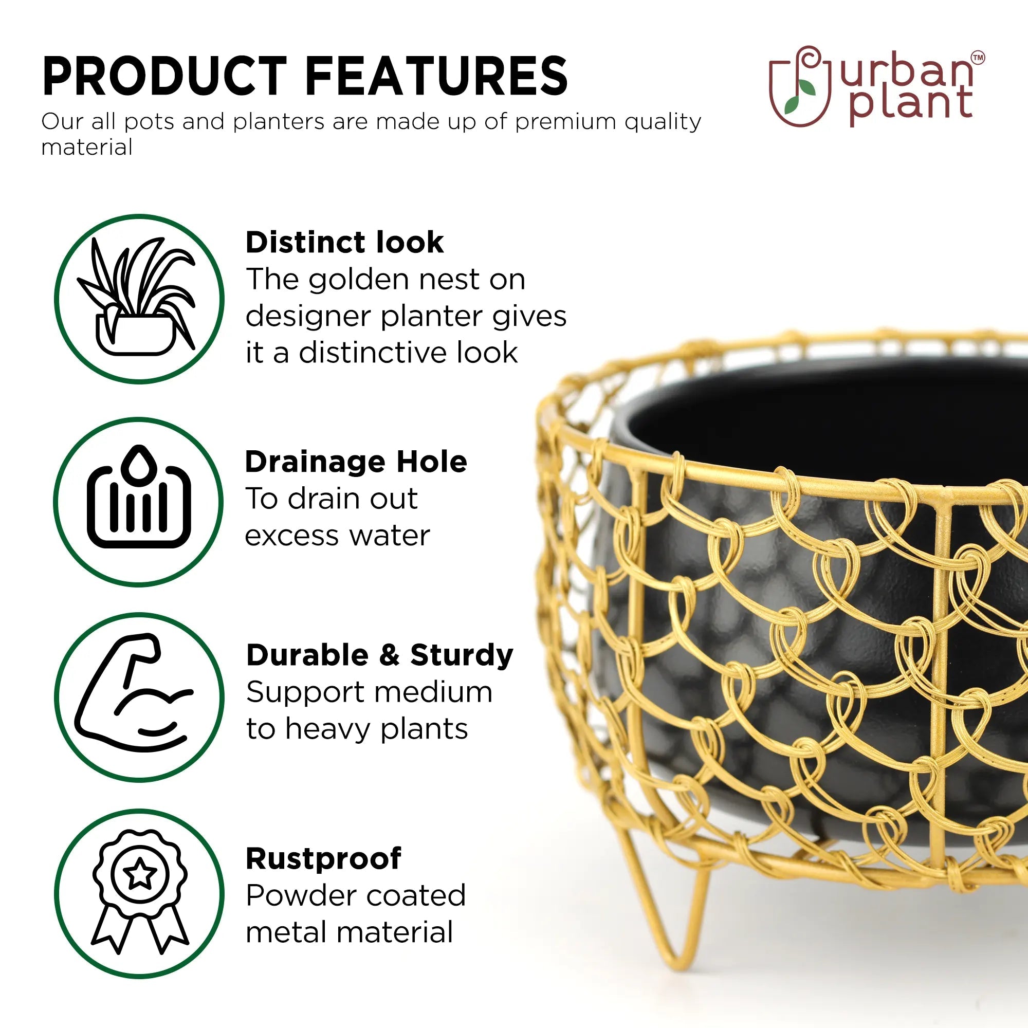Golden Nest Metal Planter Table Top Planter Urban Plant 