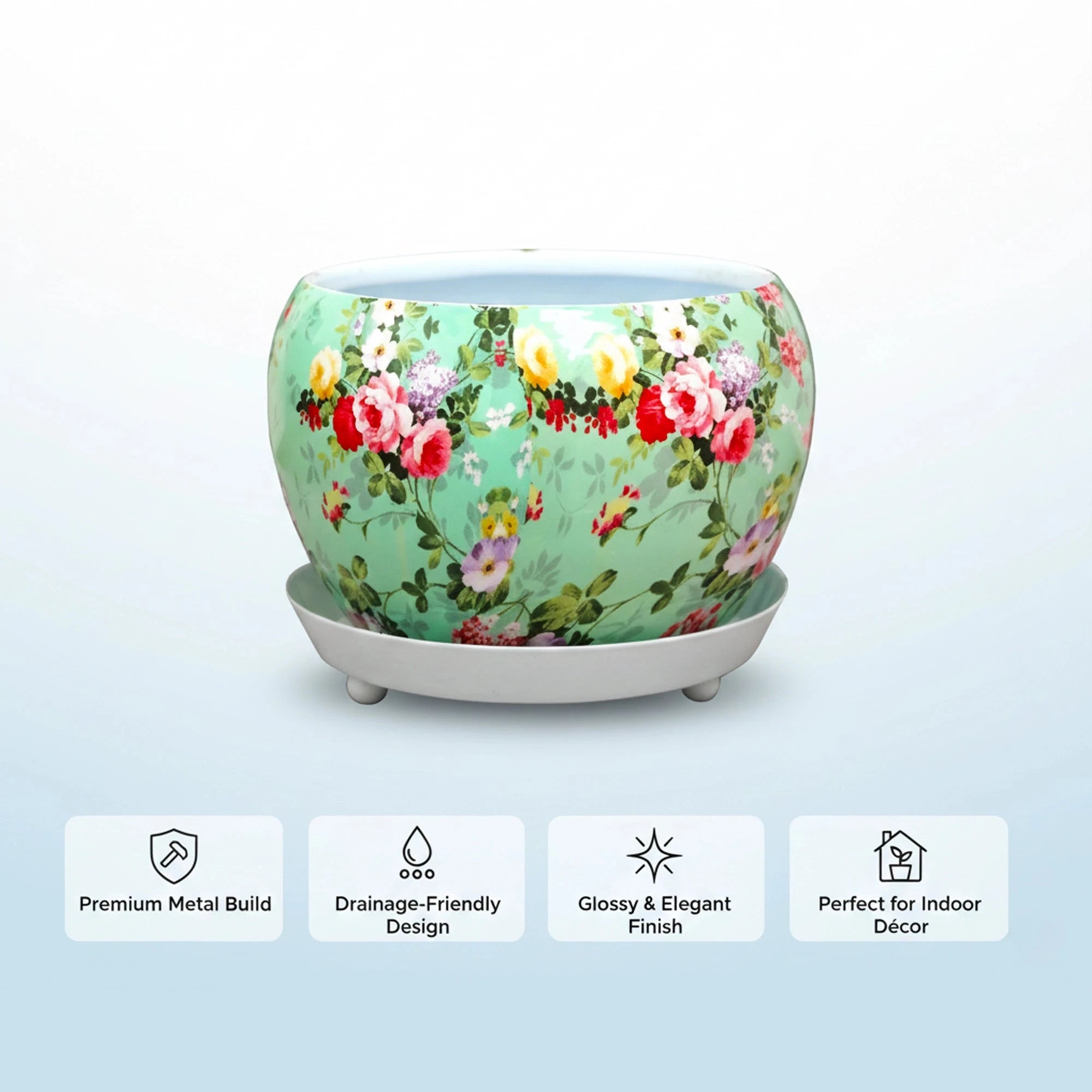 Flora Metal Pot with Saucer Metal Planter Urban Plant 