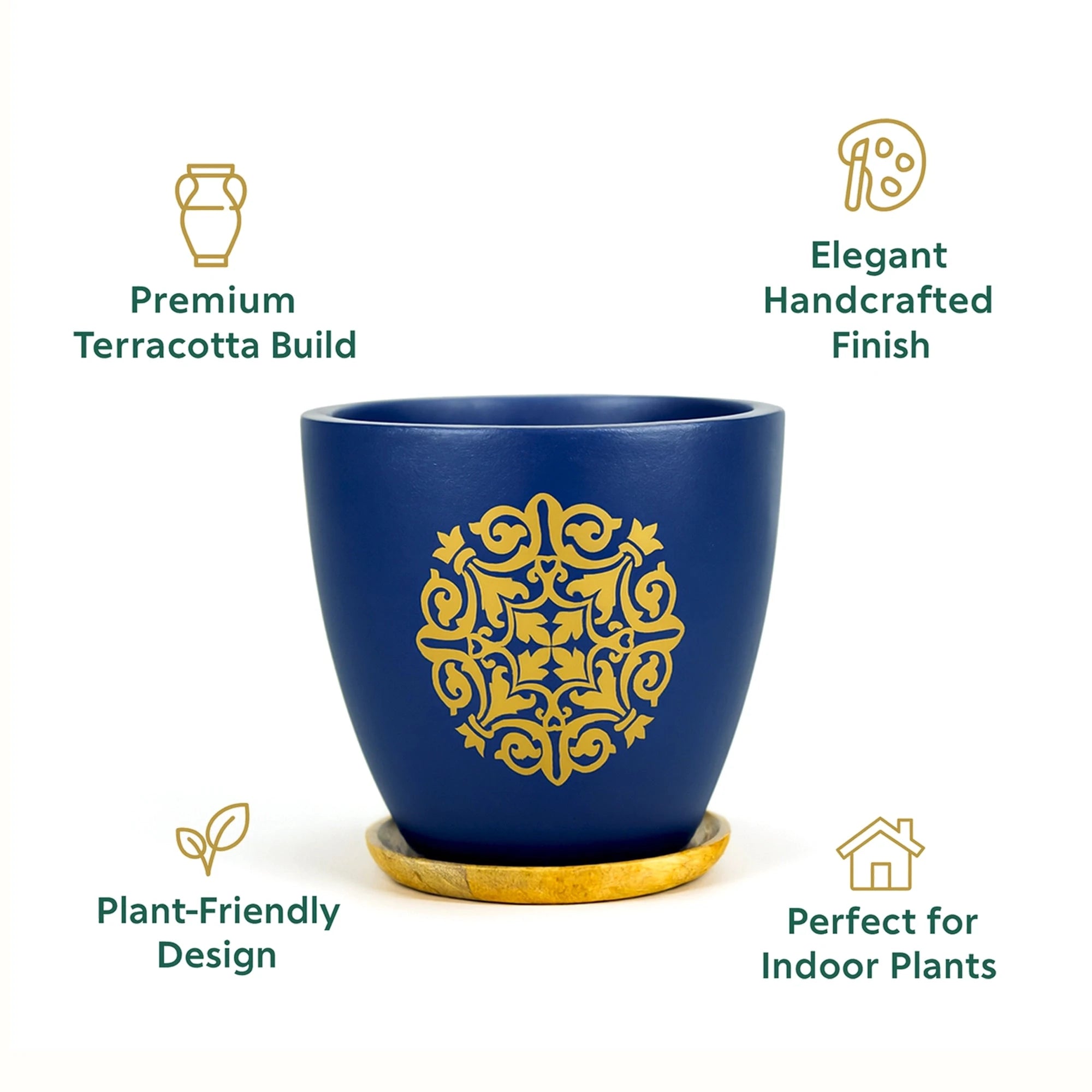Motif Terracotta Pot With Wooden Saucer Urban Plant 