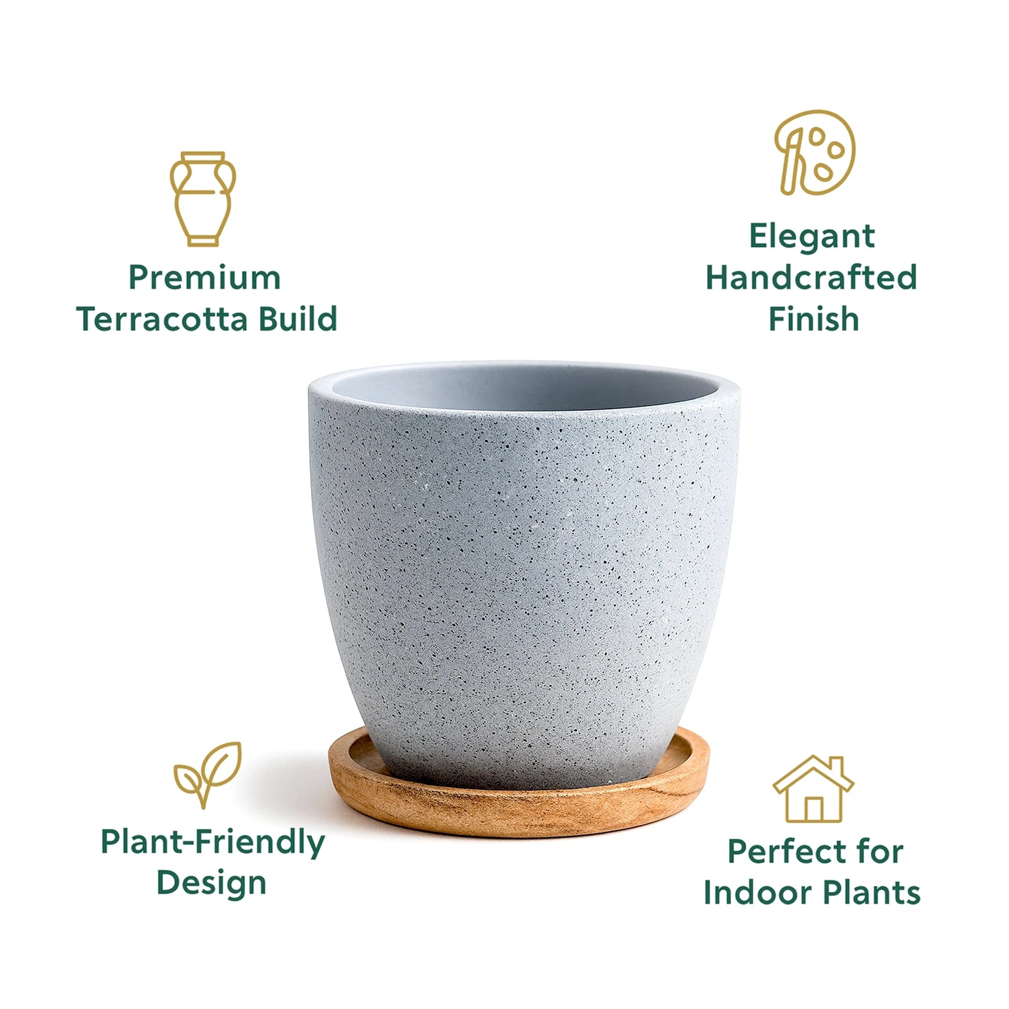 Terrazzo Terracotta Pot With Wooden Saucer Urban Plant 