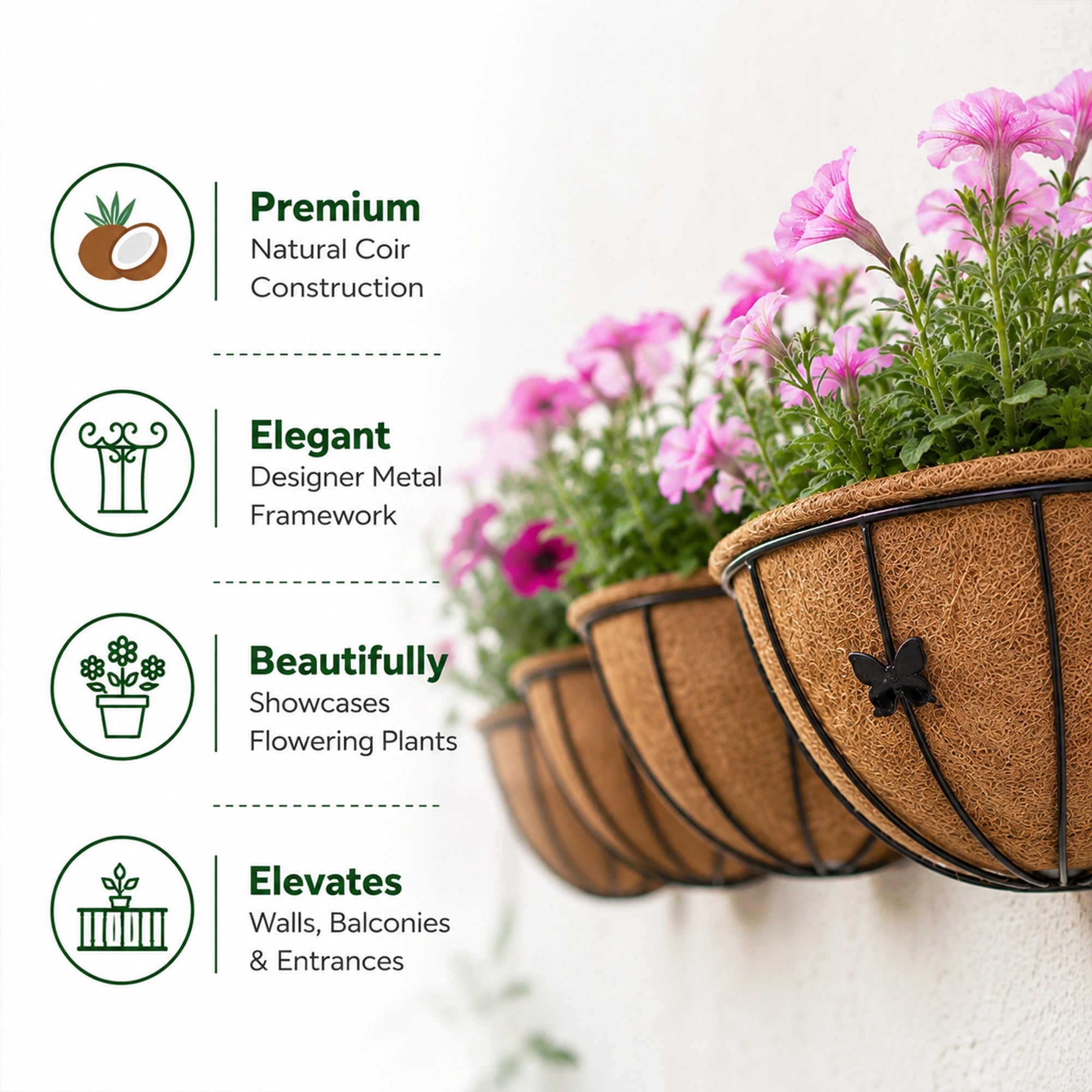Urban Plant HALF MOON coir wall planter with natural coir liner