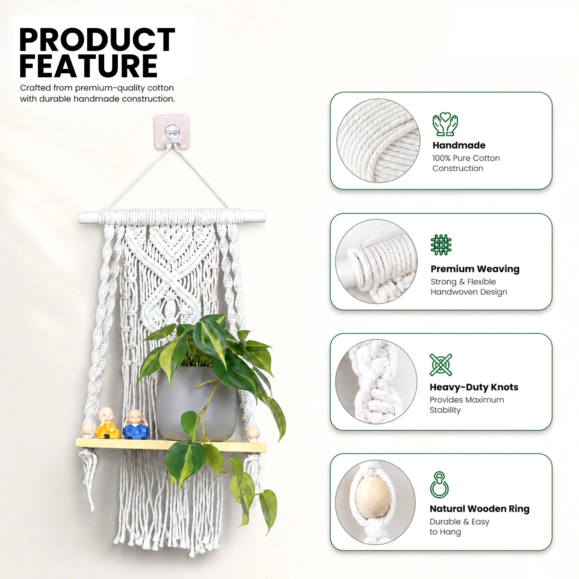 Urban Plant Sleeky Wood Macrame Plant Hanger