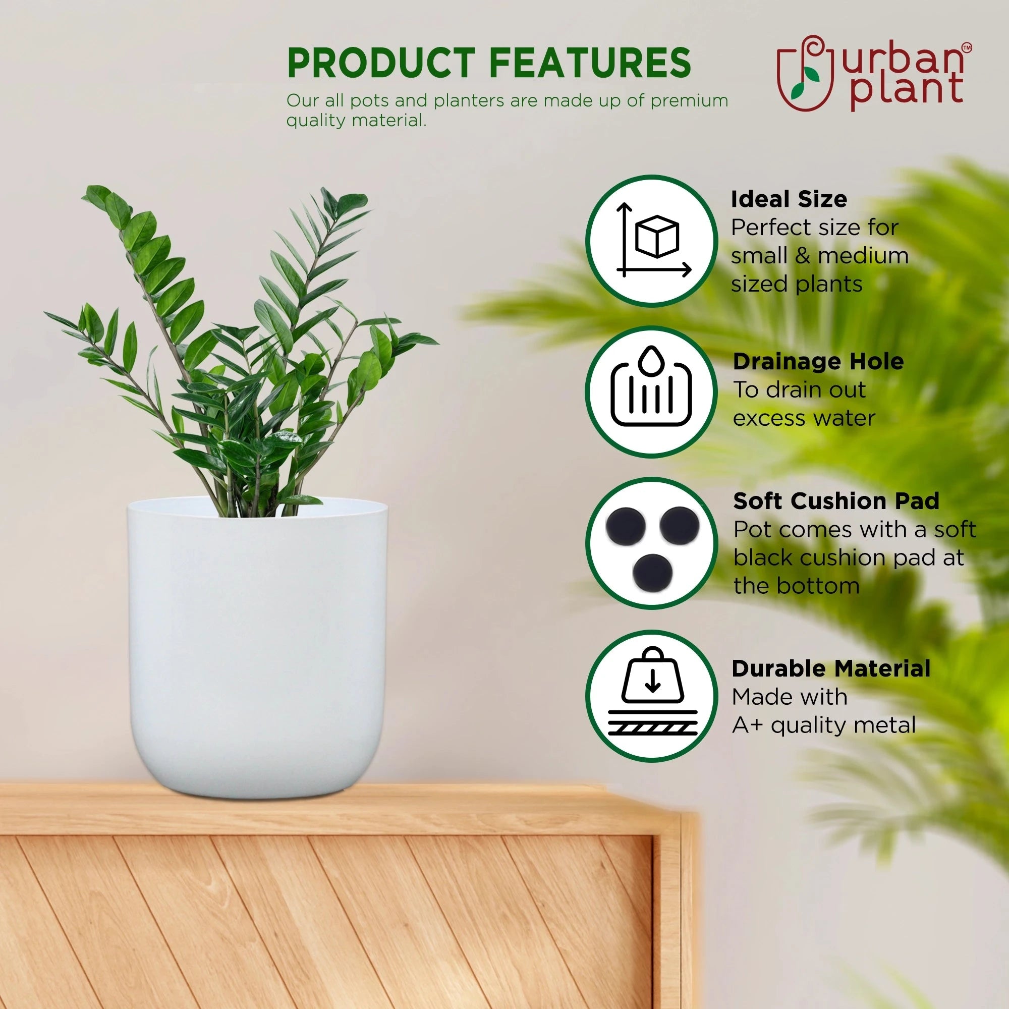 Metallic Miniature Planter (White - Pack of 1) Metal Planter Urban Plant 