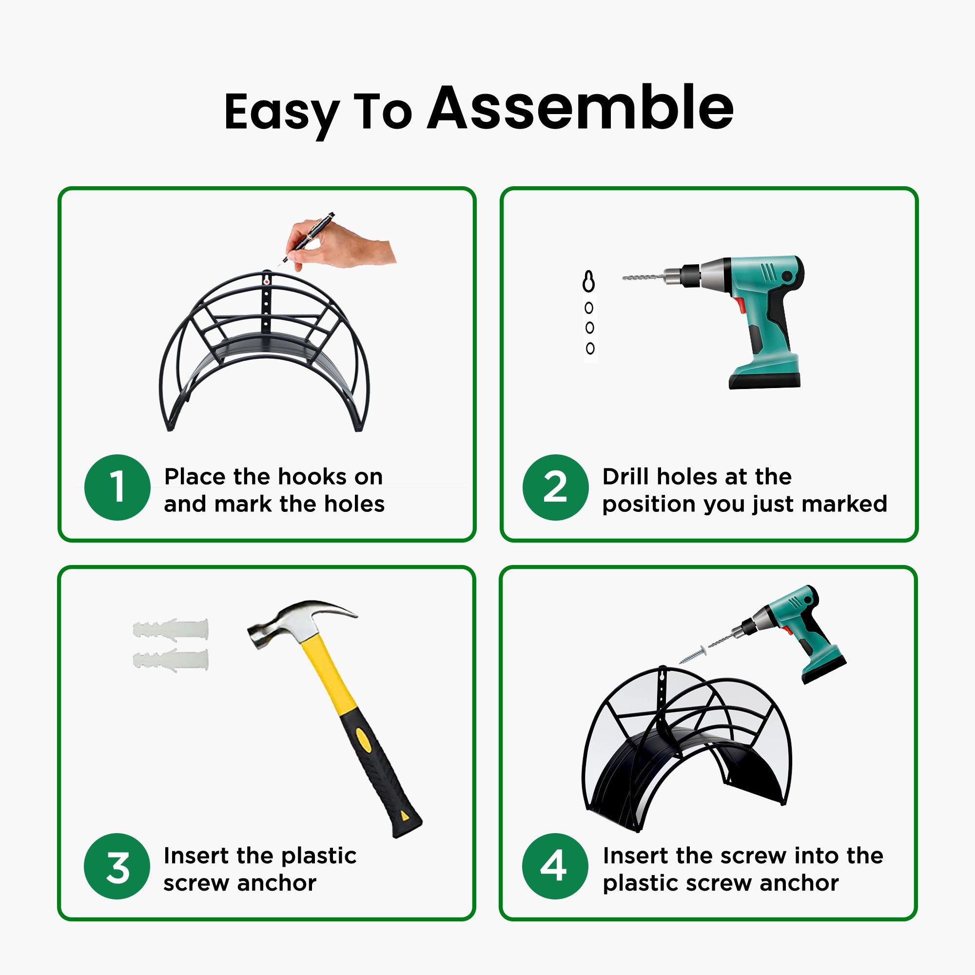 Urban Plant Wall Mount Garden Hose Hanger (Black) product assemble