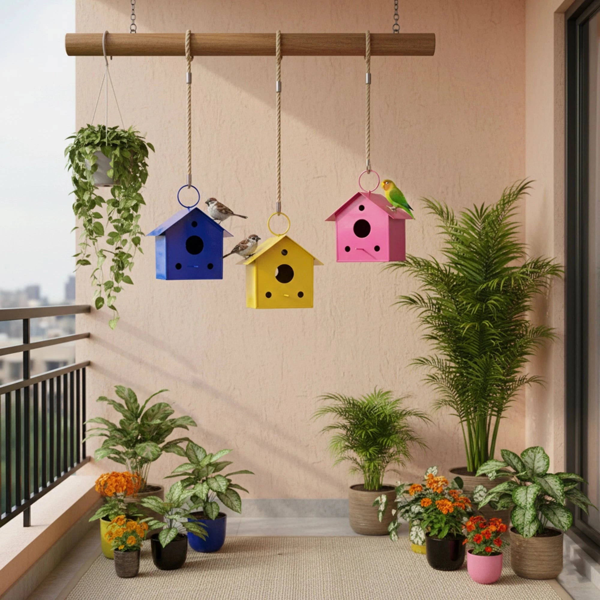 Urban Plant Metal Hanging Bird House - (Set of 3) Bird House Urban Plant 