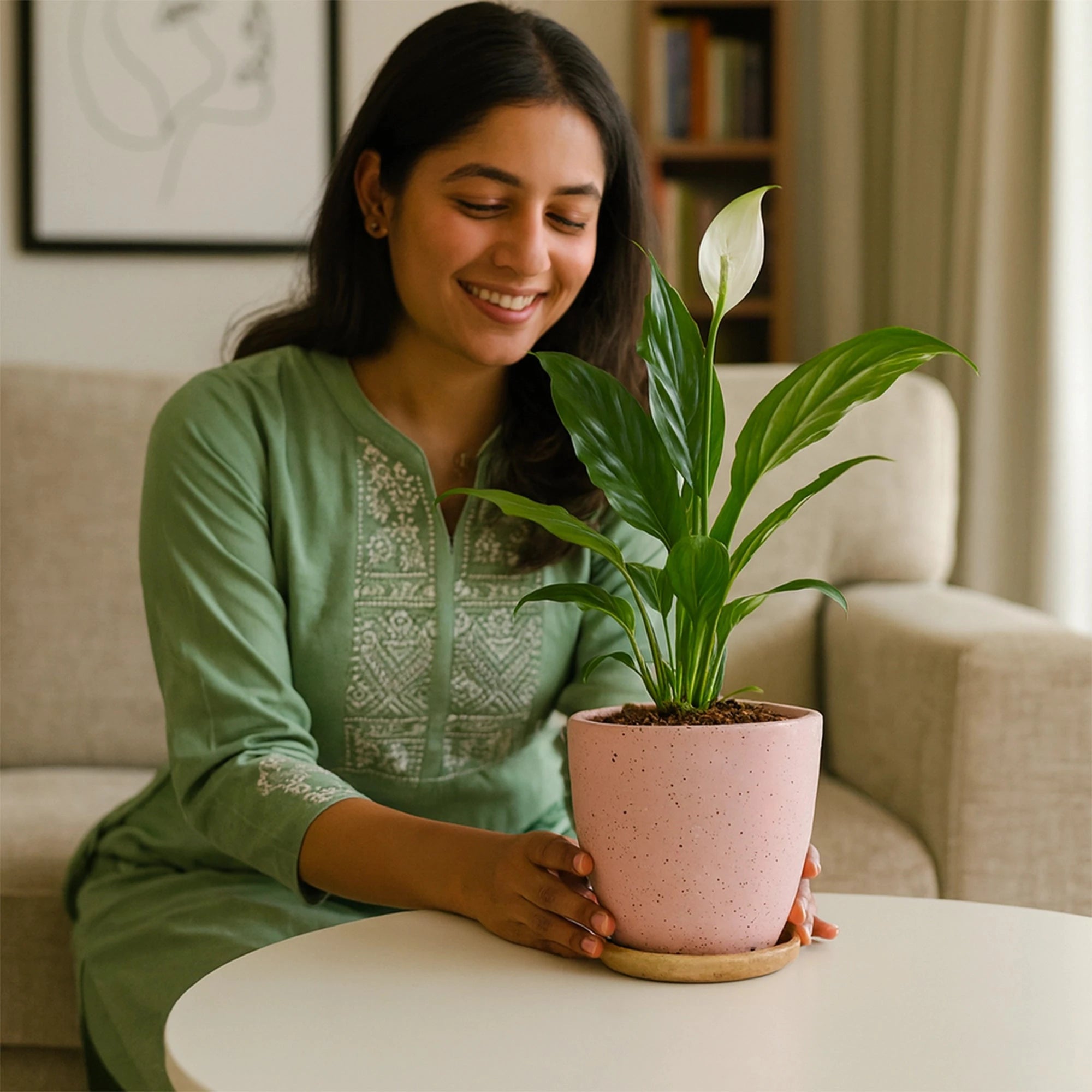Terrazzo Terracotta Pot With Wooden Saucer Urban Plant 