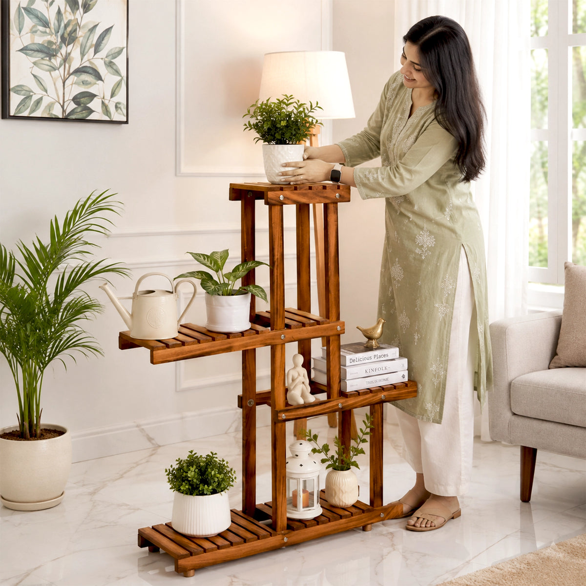 Urban Plant four Tier Wooden Stand for Home Décor 