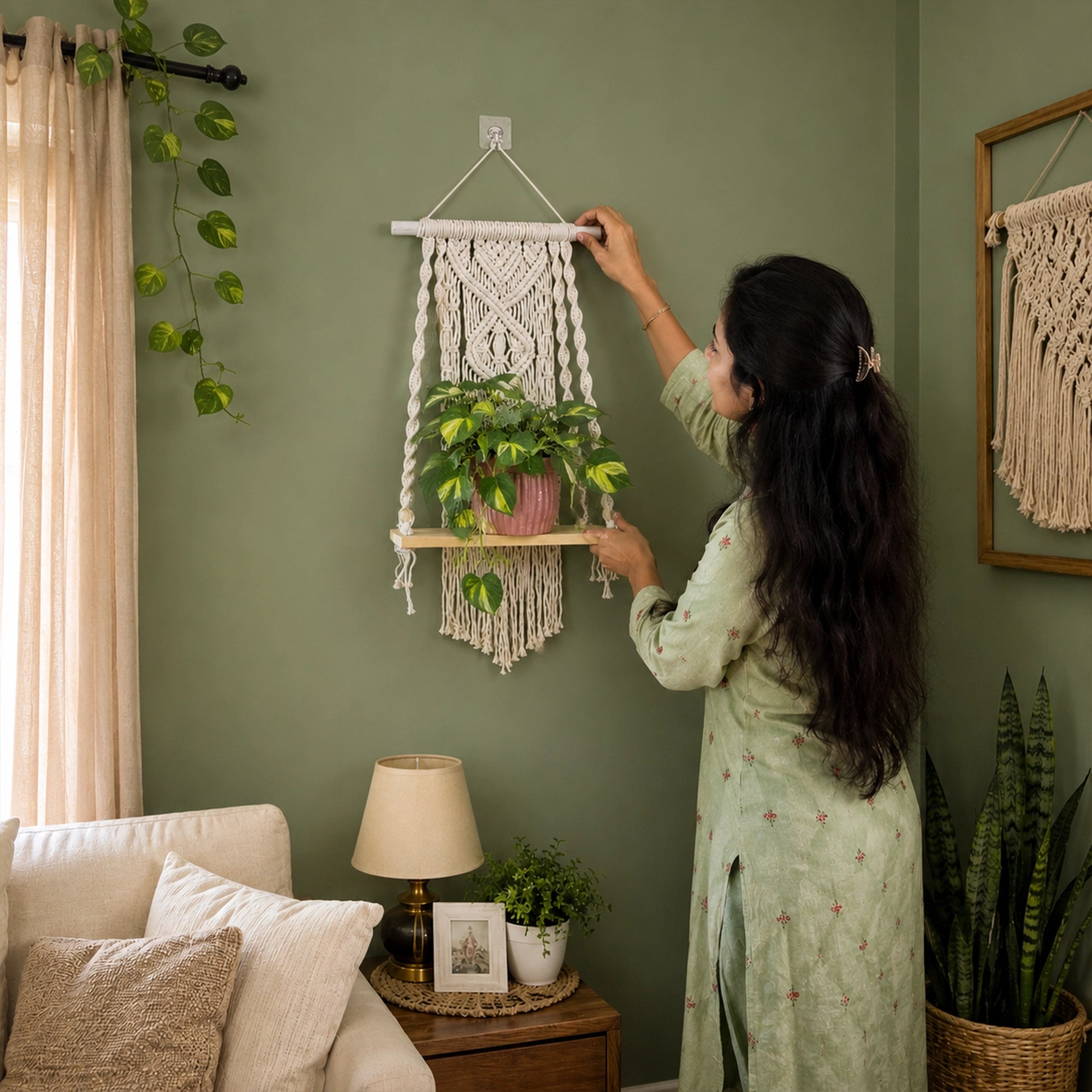 Urban Plant Sleeky Wood Macrame Plant Hanger