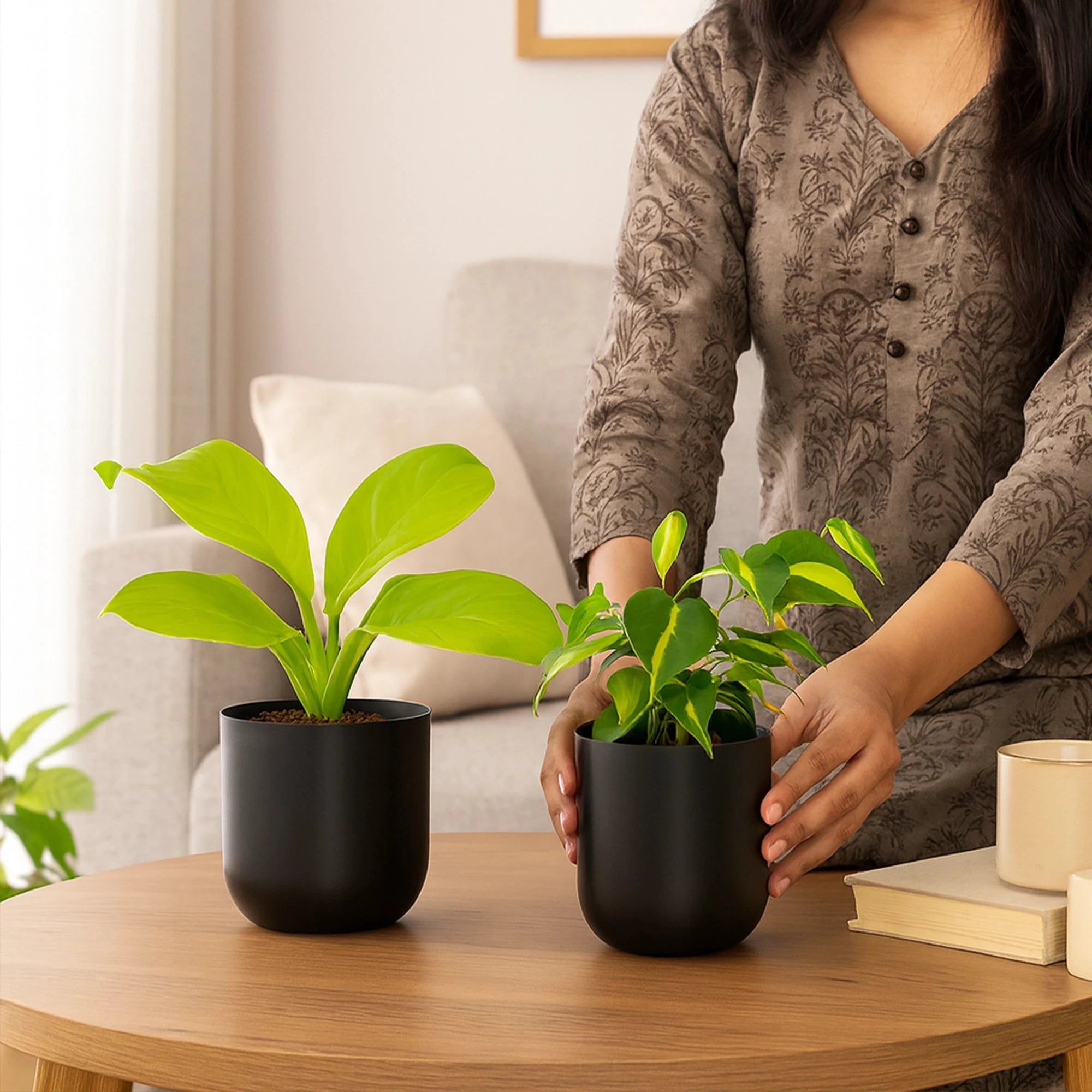 Metallic Miniature Planter (Black - Pack of 2) Metal Planter Urban Plant 