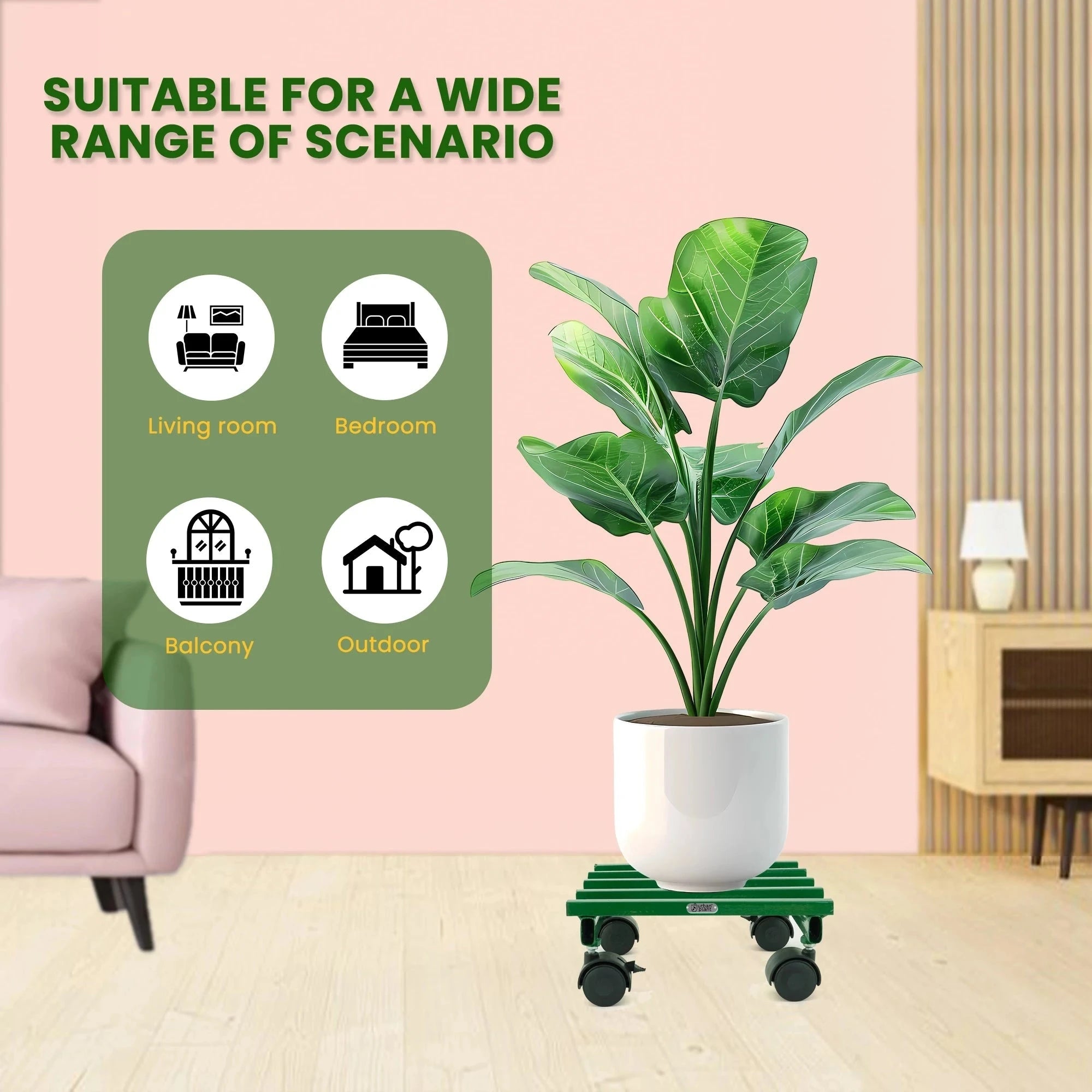 Urban Plant Square Caddy with Wheel Rolling Plant Stand (Green - Set of 4) Metal Stand Urban Plant 