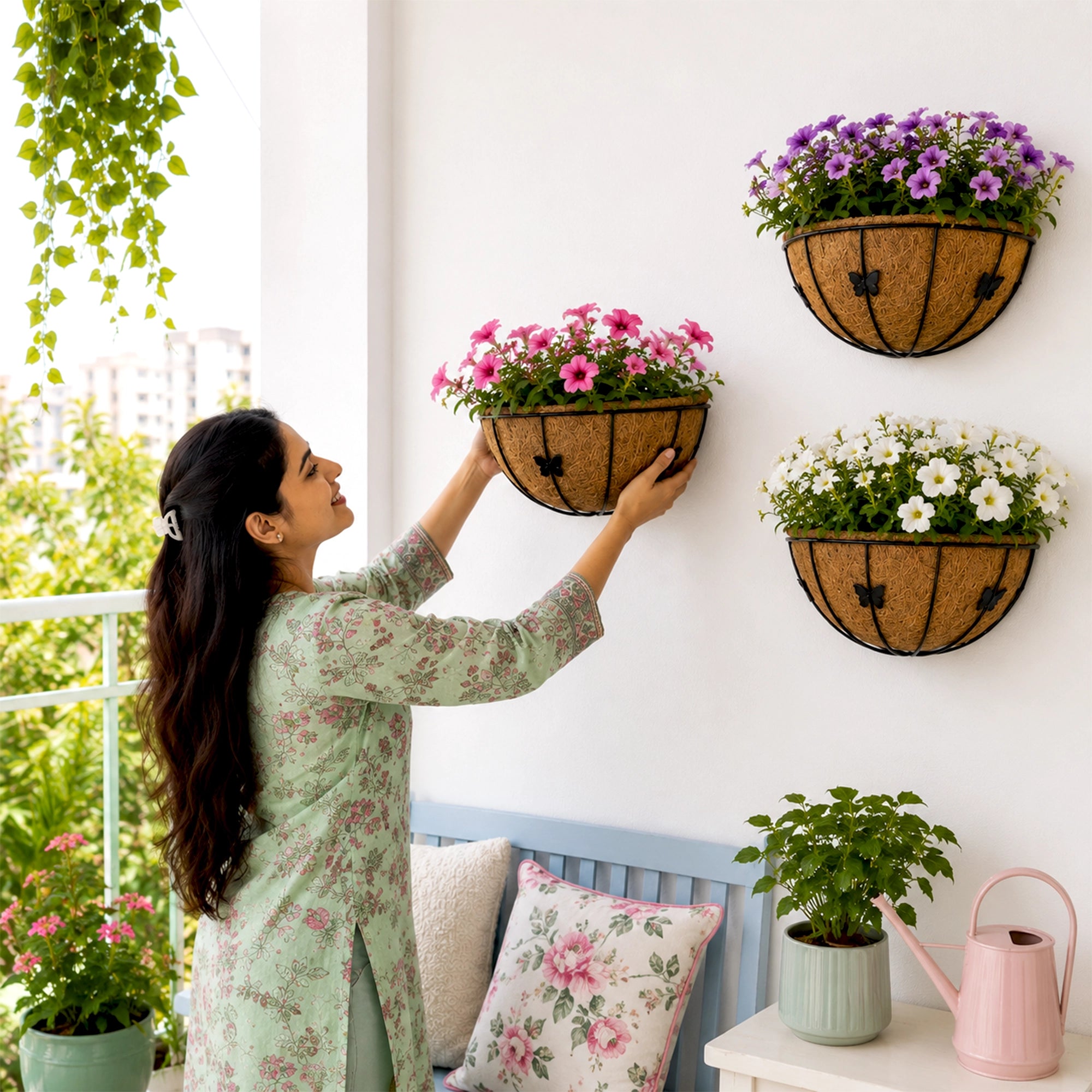Urban Plant HALF MOON coir wall planter with natural coir liner