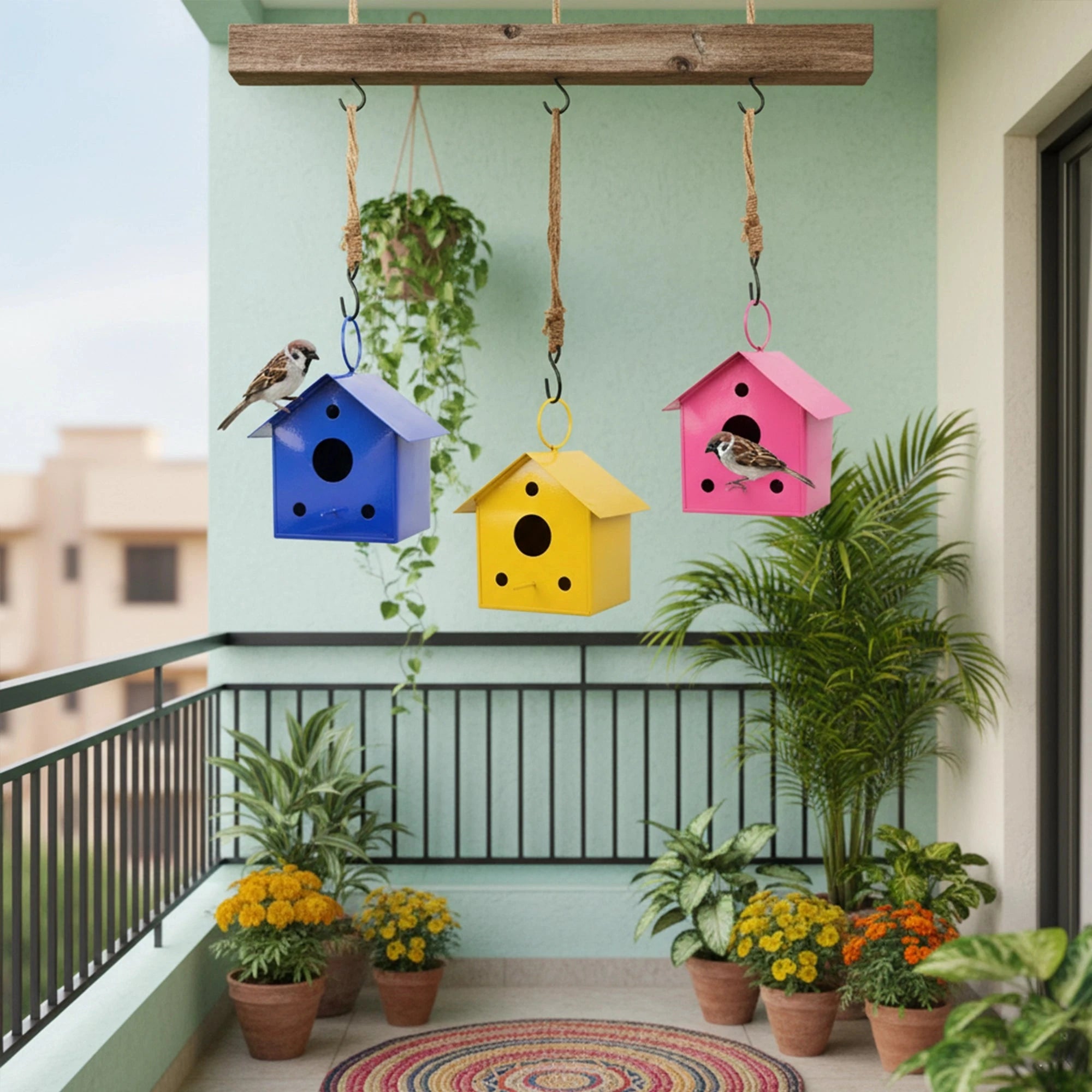 Urban Plant Metal Hanging Bird House - (Set of 3) Bird House Urban Plant 