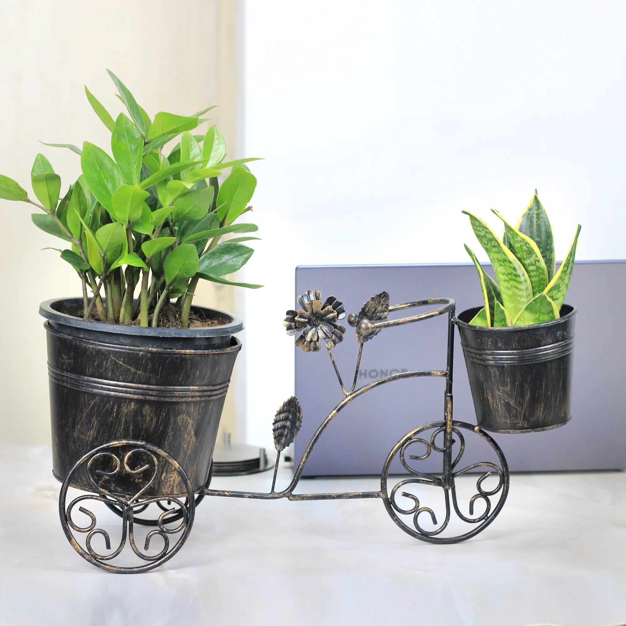 Antique Decorative Rickshaw Metal Planter Planter Stand Urban Plant 