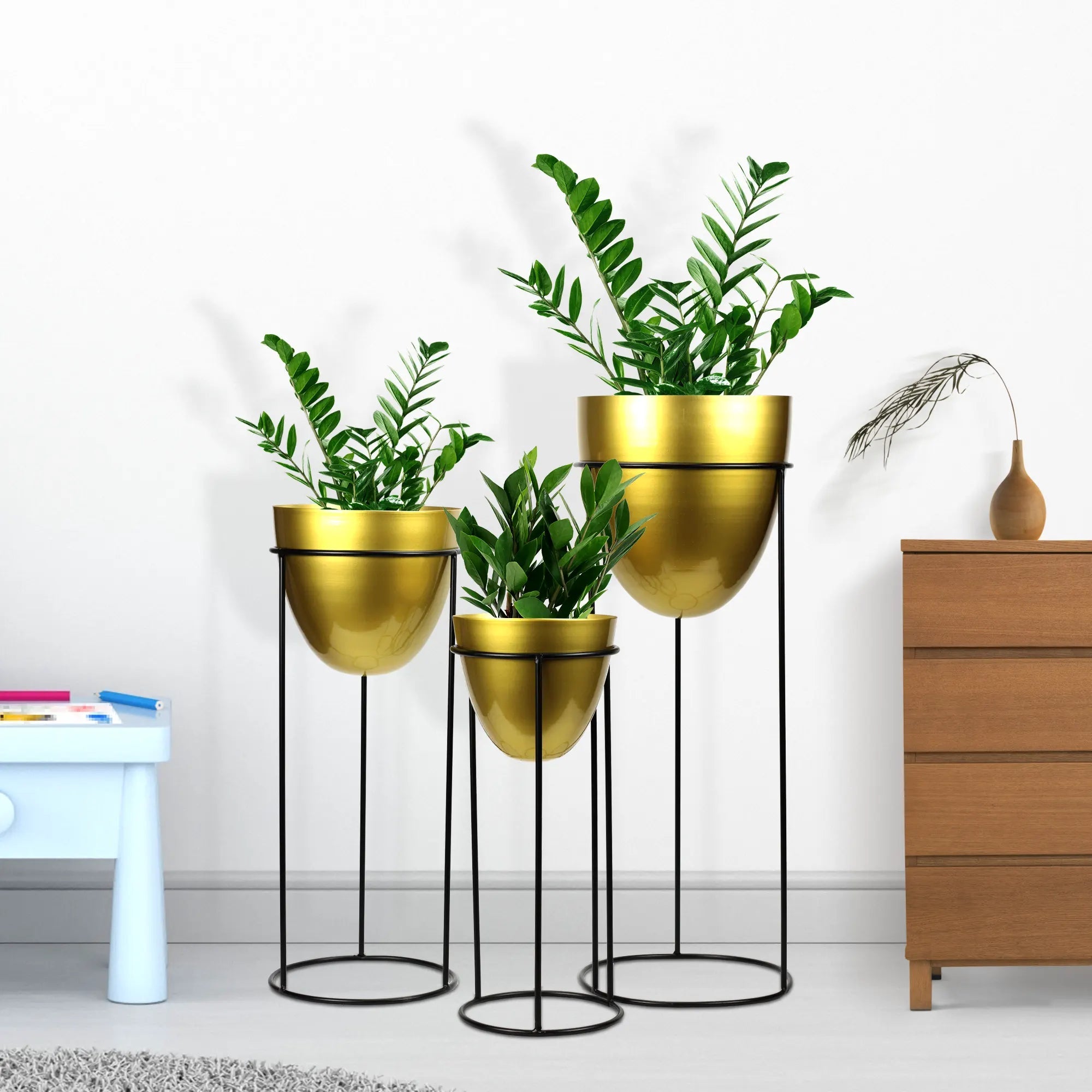 Oval Floor Standing Planters (Set of 3) Urban Plant Brass 