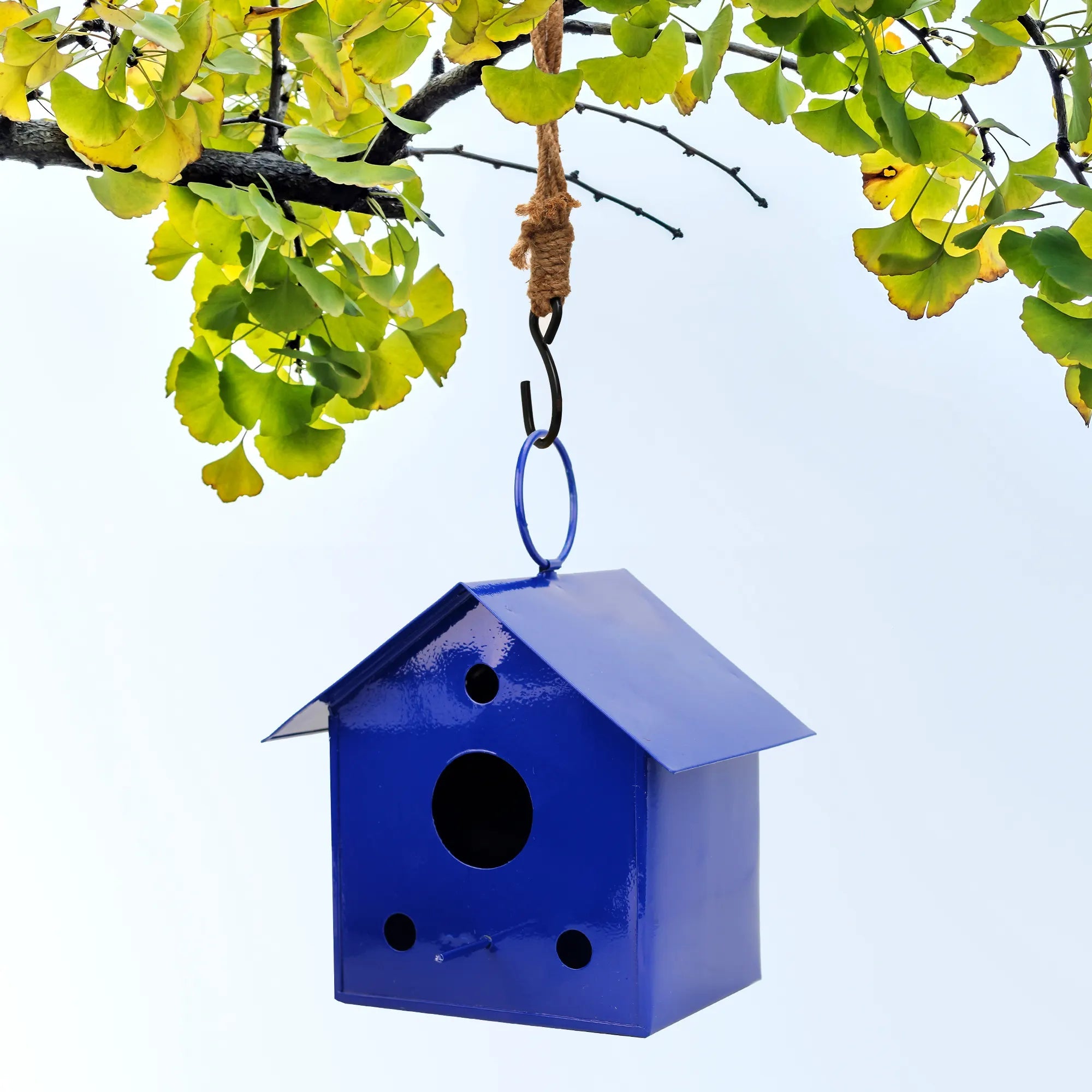 Colorful Metal Hanging Bird House Oval Balcony Hanging Pot Urban Plant Blue 