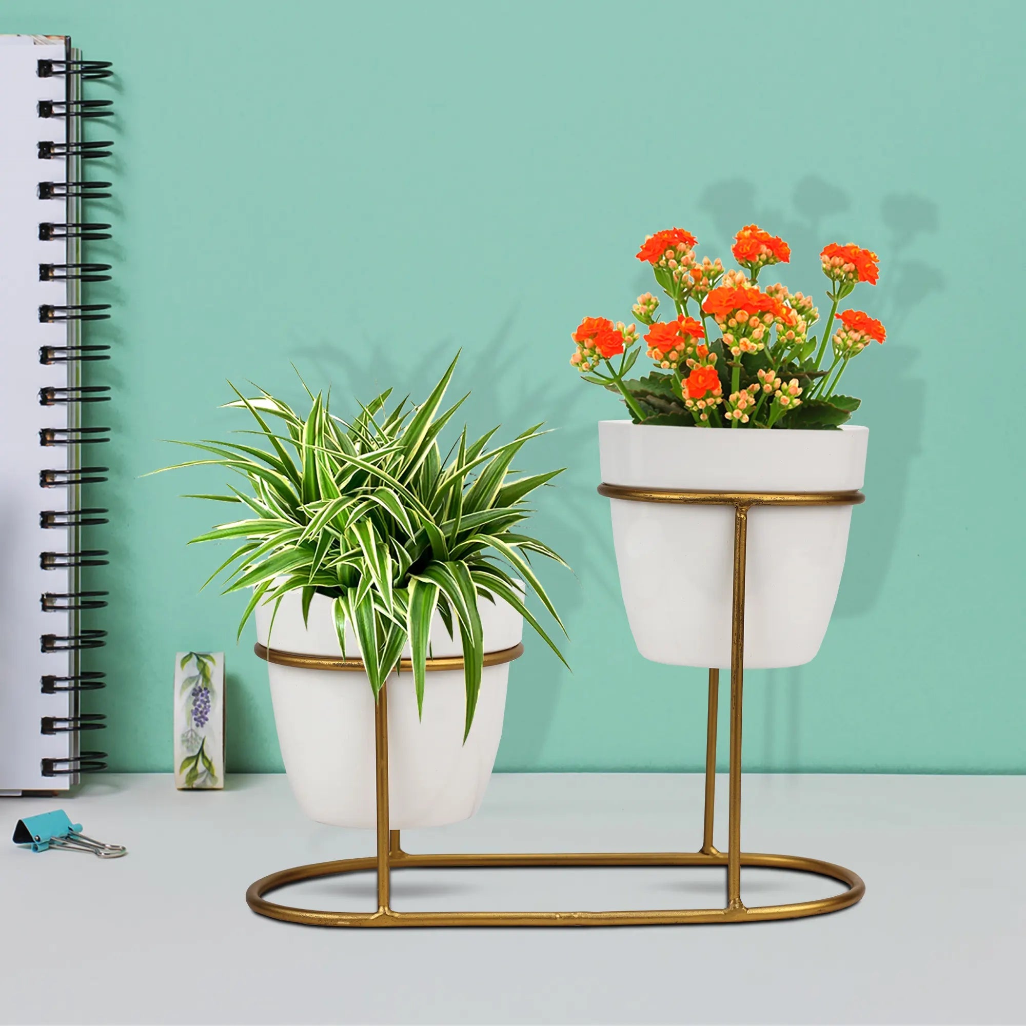 Classy Designer Metal Planters with Stand (Set of 2) Metal Planter Urban Plant White 