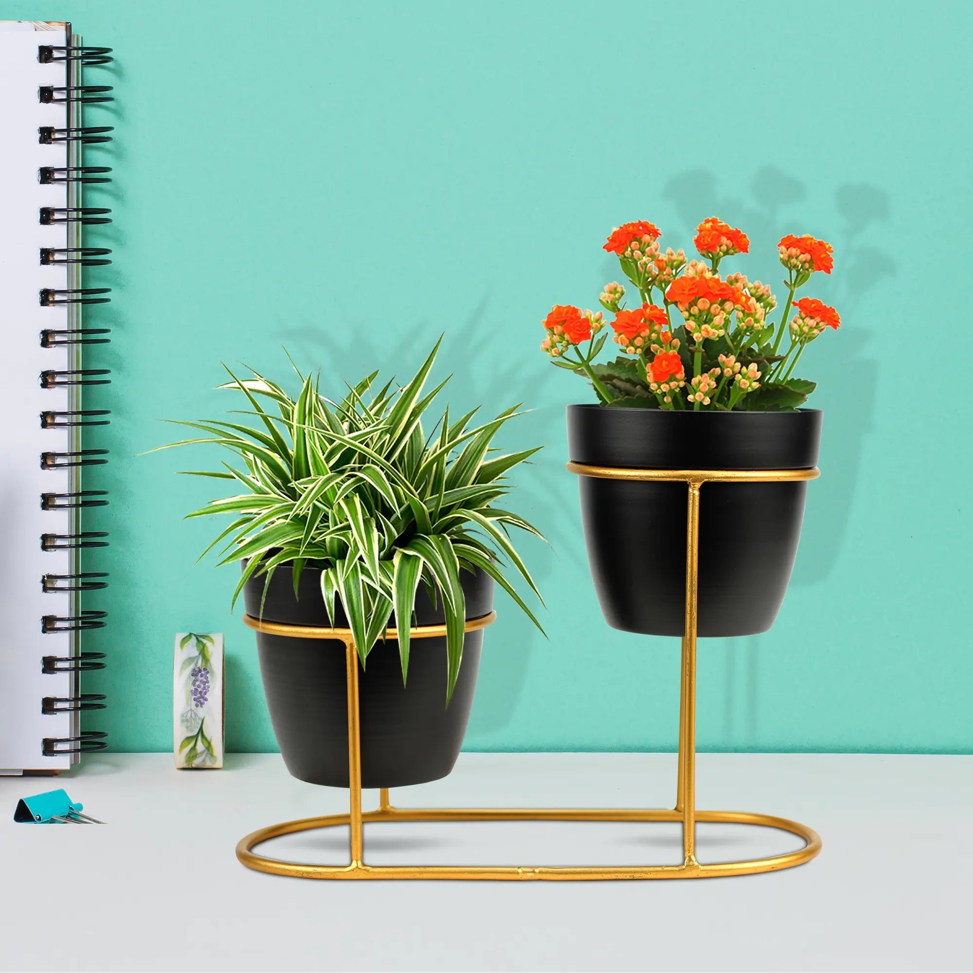 Classy Designer Metal Planters with Stand (Set of 2) Metal Planter Urban Plant Black 