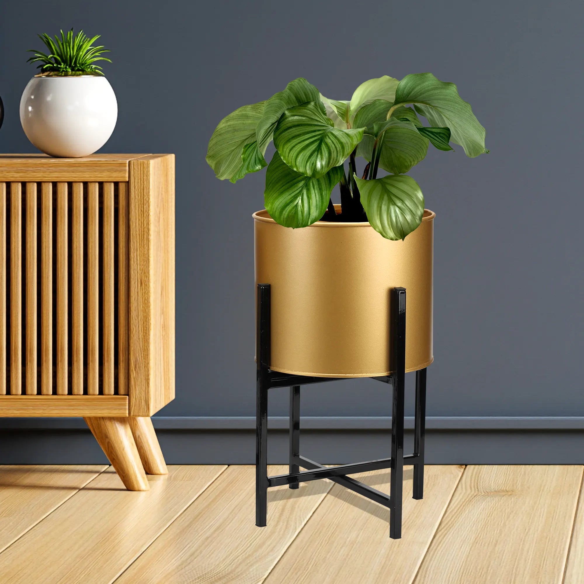 Scandinavian Home Decor Planter Foldable Matte/Chrome Finish Home Decor Urban Plant Gold 