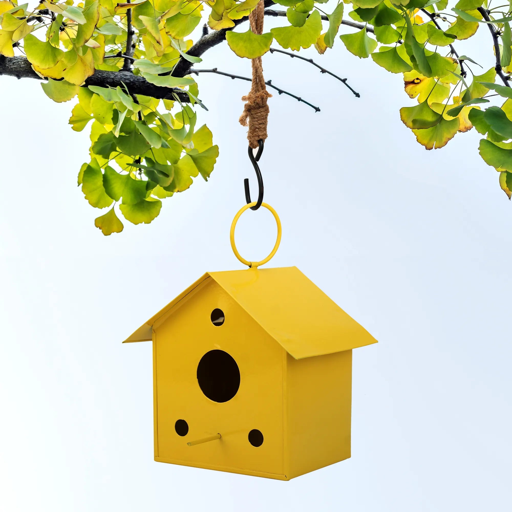 Colorful Metal Hanging Bird House Oval Balcony Hanging Pot Urban Plant Yellow 
