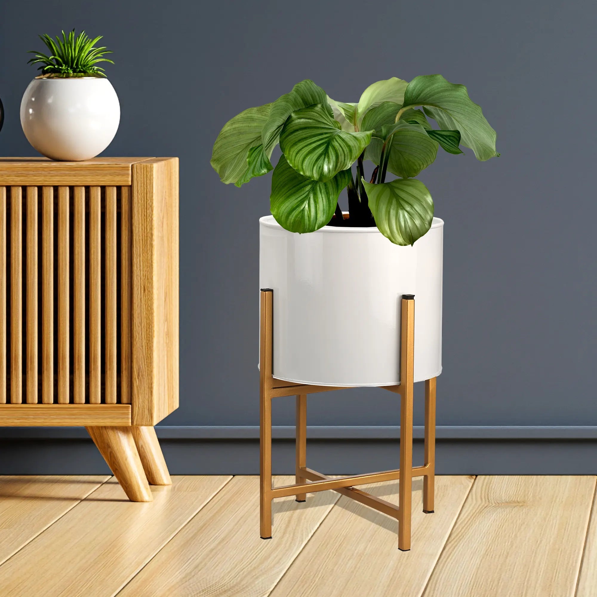 Scandinavian Home Decor Planter Foldable Matte/Chrome Finish Home Decor Urban Plant White 