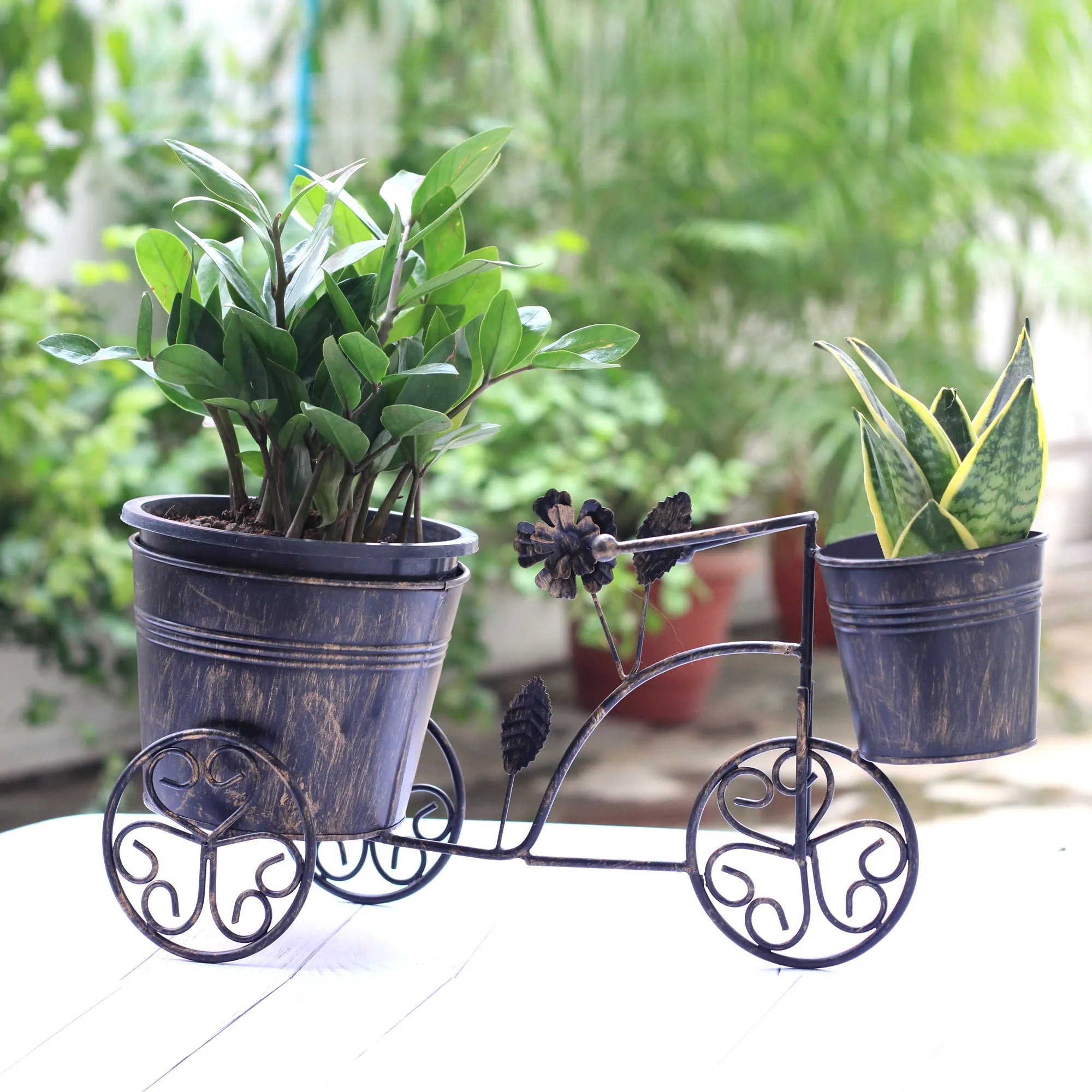 Antique Decorative Rickshaw Metal Planter Planter Stand Urban Plant 