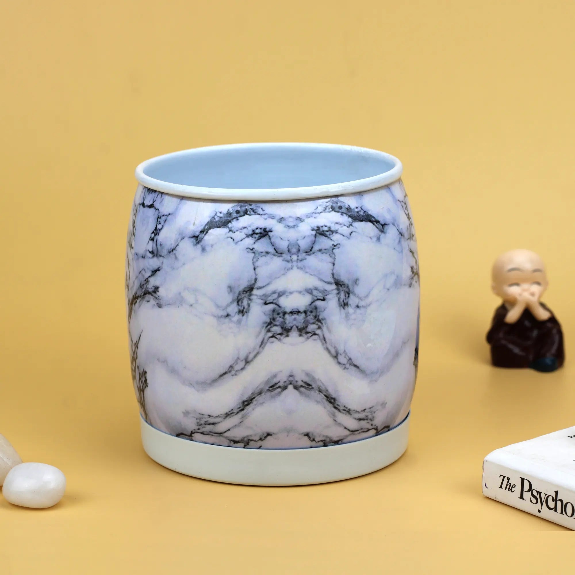 Unique Metal Planter Pot with Saucer Plate (No. 1266) Metal Planter Urban Plant White Marble 