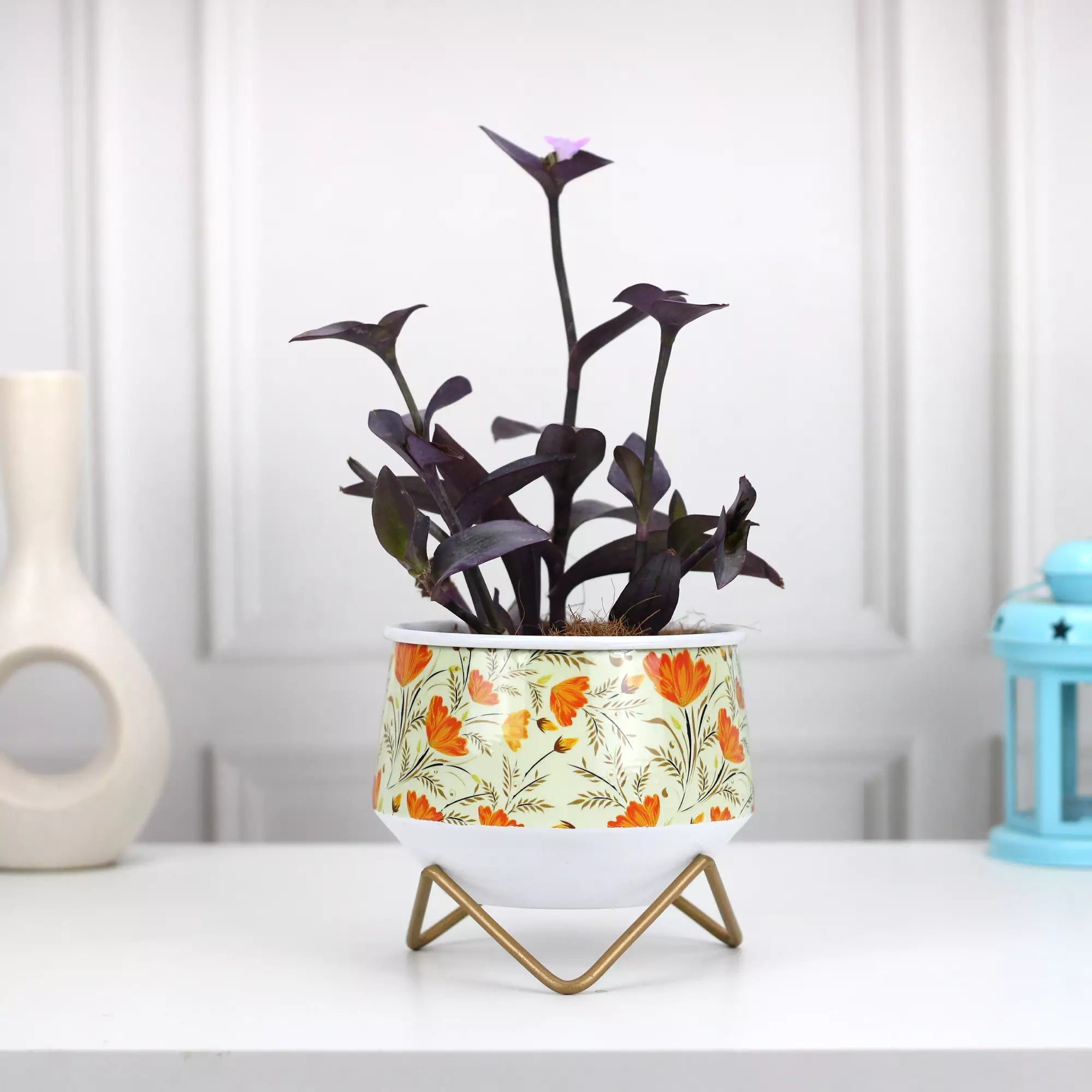 Caramel Mini Metal Planter | Flower Vase Metal Planter Urban Plant Orange Flowers 