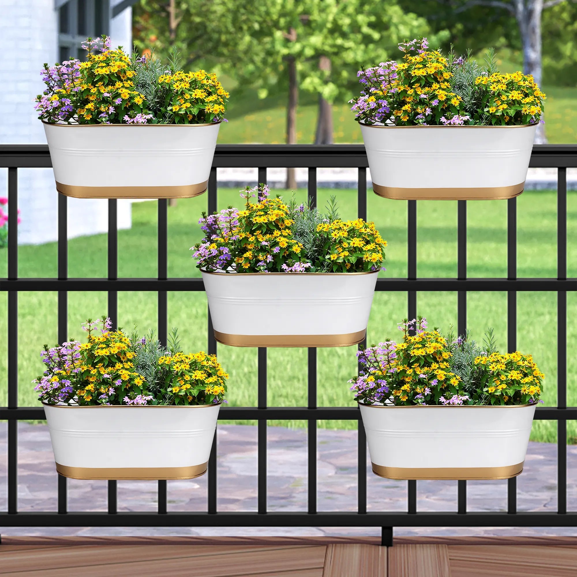 Hanging Planter Oval Shaped | Detachable Handle 12 Inch (White) (Set of 5) Oval Balcony Hanging Pot Urban Plant 