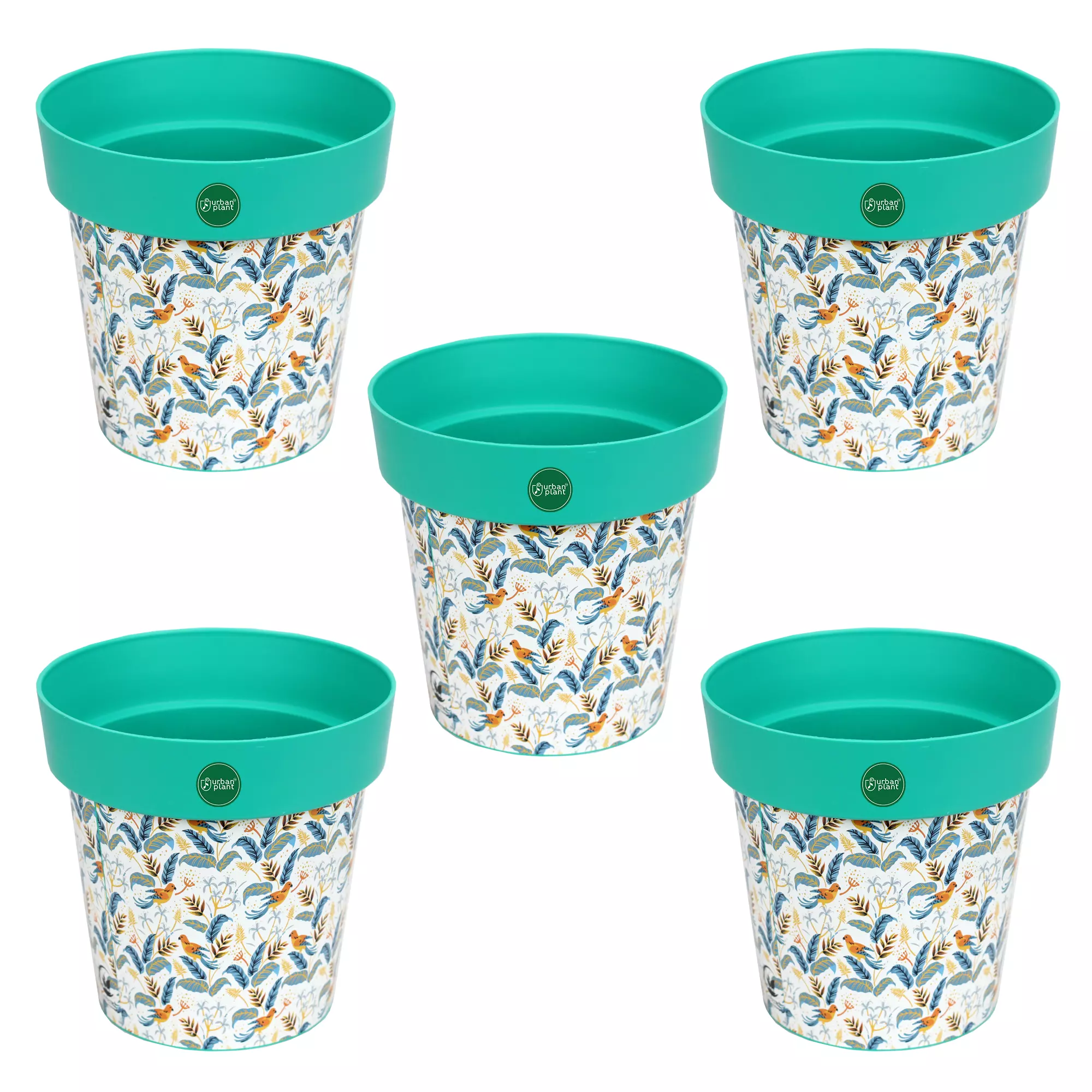 Urban Plant Printed Pots - Set of 5 (8 inch) Plastic Pot Urban Plant Green Leaf Set of 5 