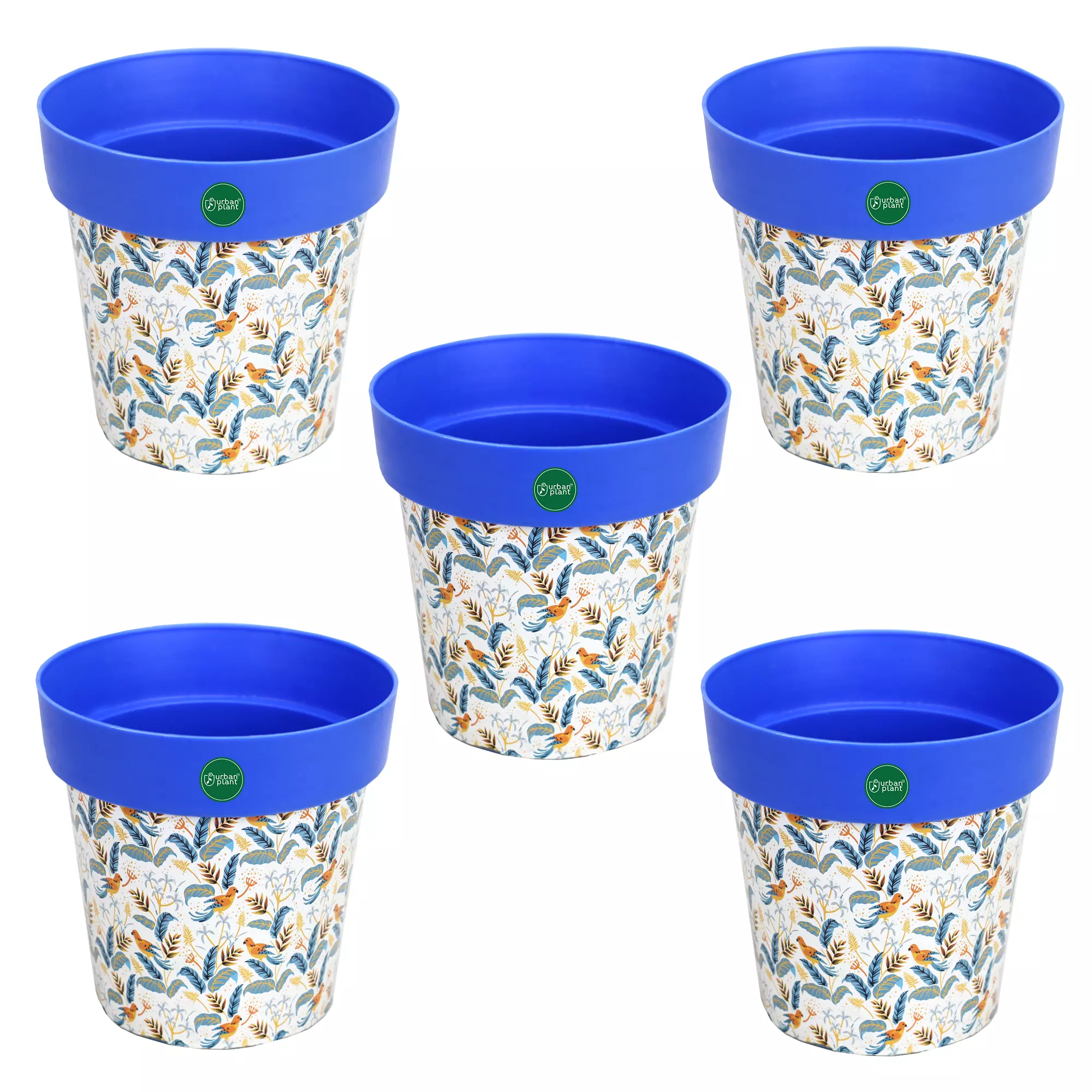Urban Plant Printed Pots - Set of 5 (8 inch) Plastic Pot Urban Plant Blue Leafy Set of 5 