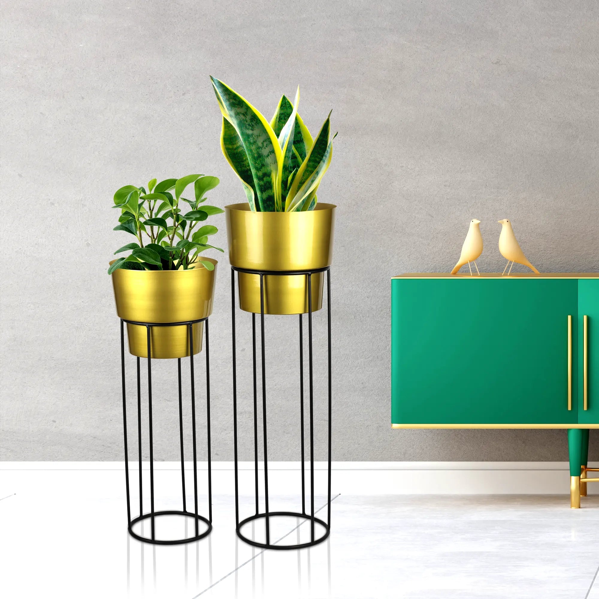 Classy Indoor Golden Metal Planters with Stand Big Size - Set of 2 Metal Planter Urban Plant 