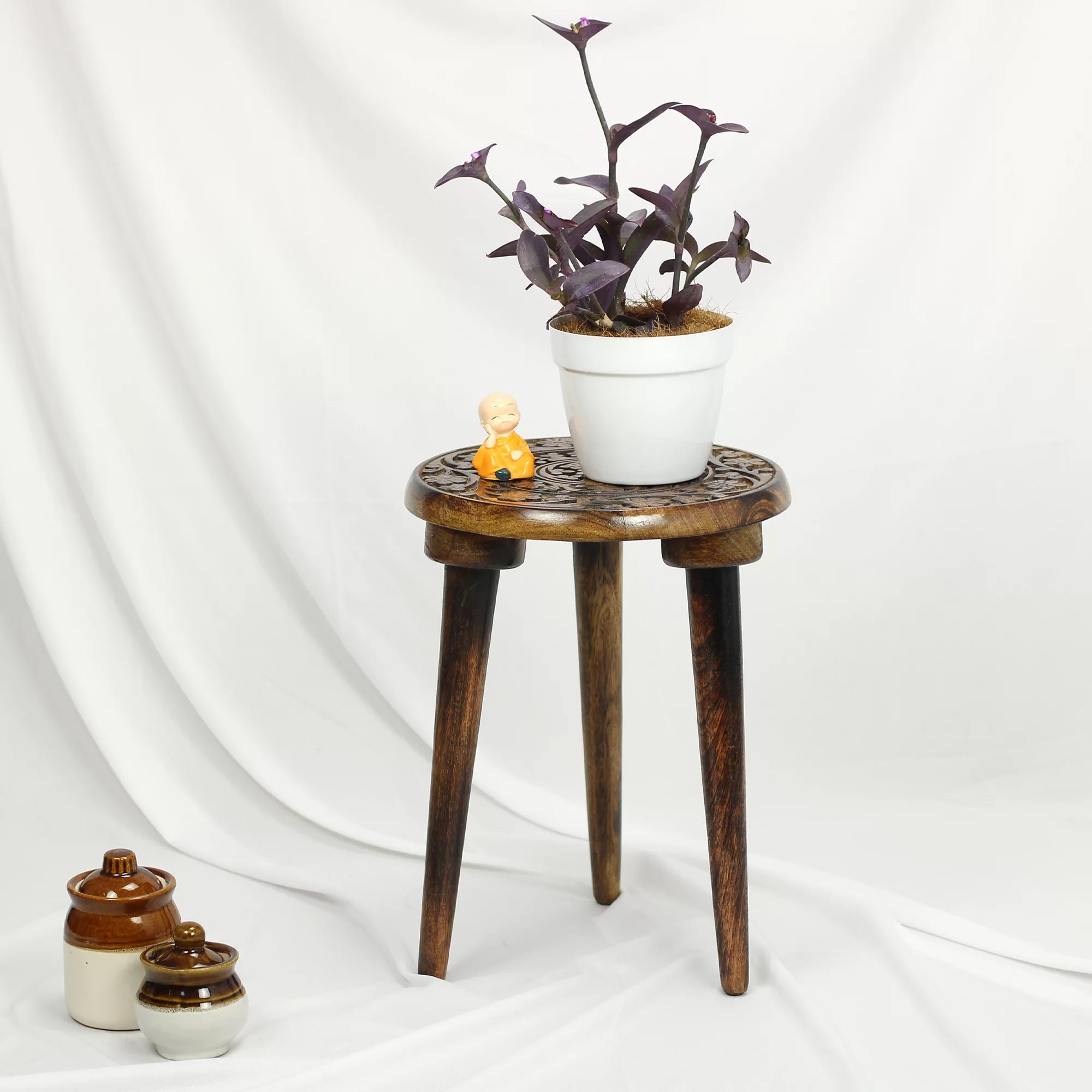 Modish Wooden Stool Plant Stand Wooden Stand Urban Plant 