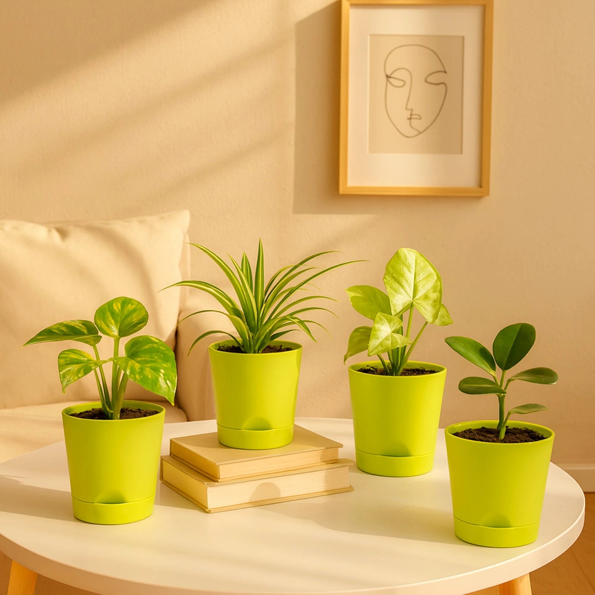 Vivid Self Watering Pot - (Set Of 4) Plastic Pot Urban Plant Green Set of 4 