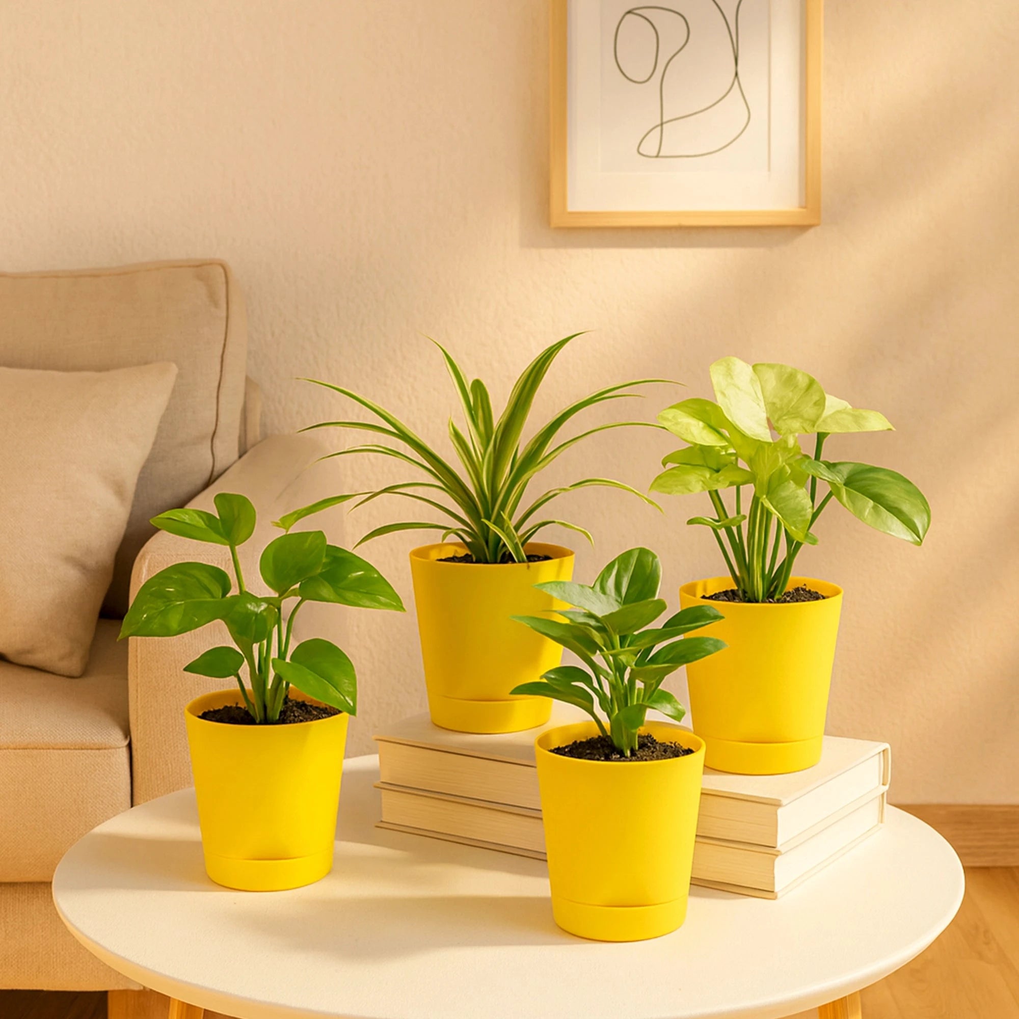 Vivid Self Watering Pot - (Set Of 4) Plastic Pot Urban Plant Yellow Set of 4 