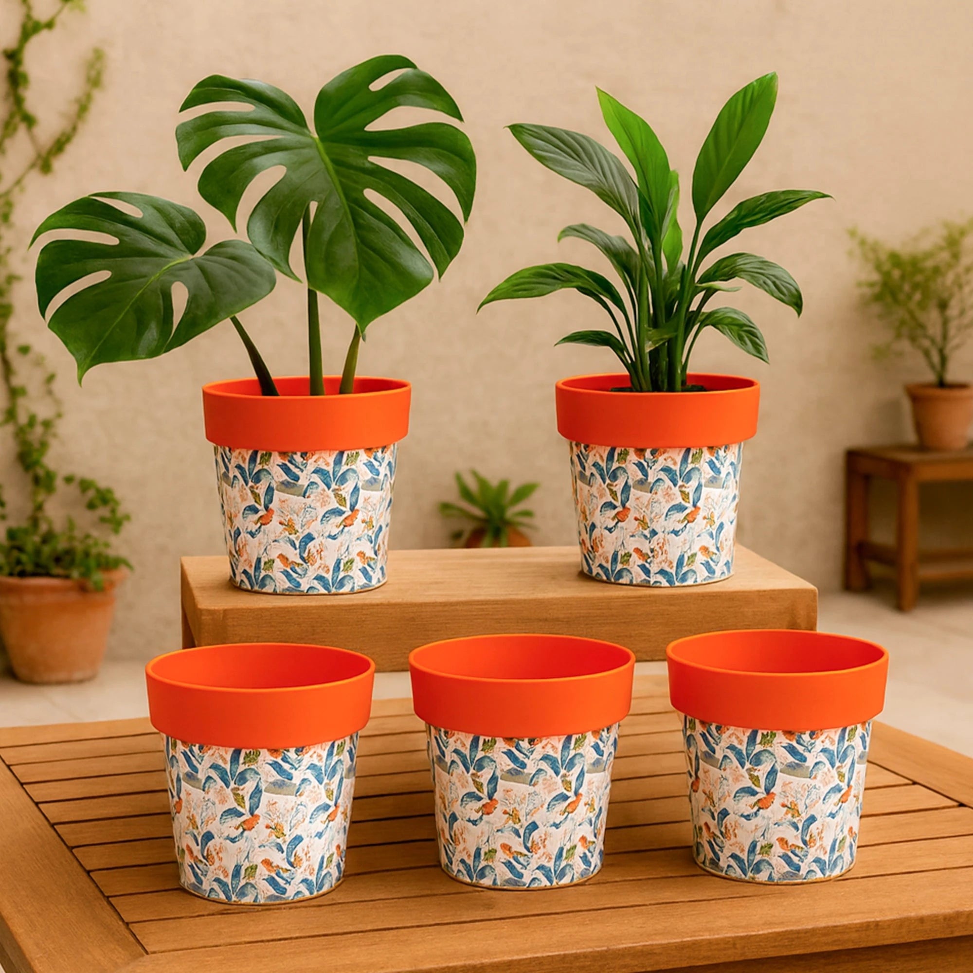 Colourpop Pots - (Set of 5) Plastic Pot Urban Plant Orange Leafy Set of 5 