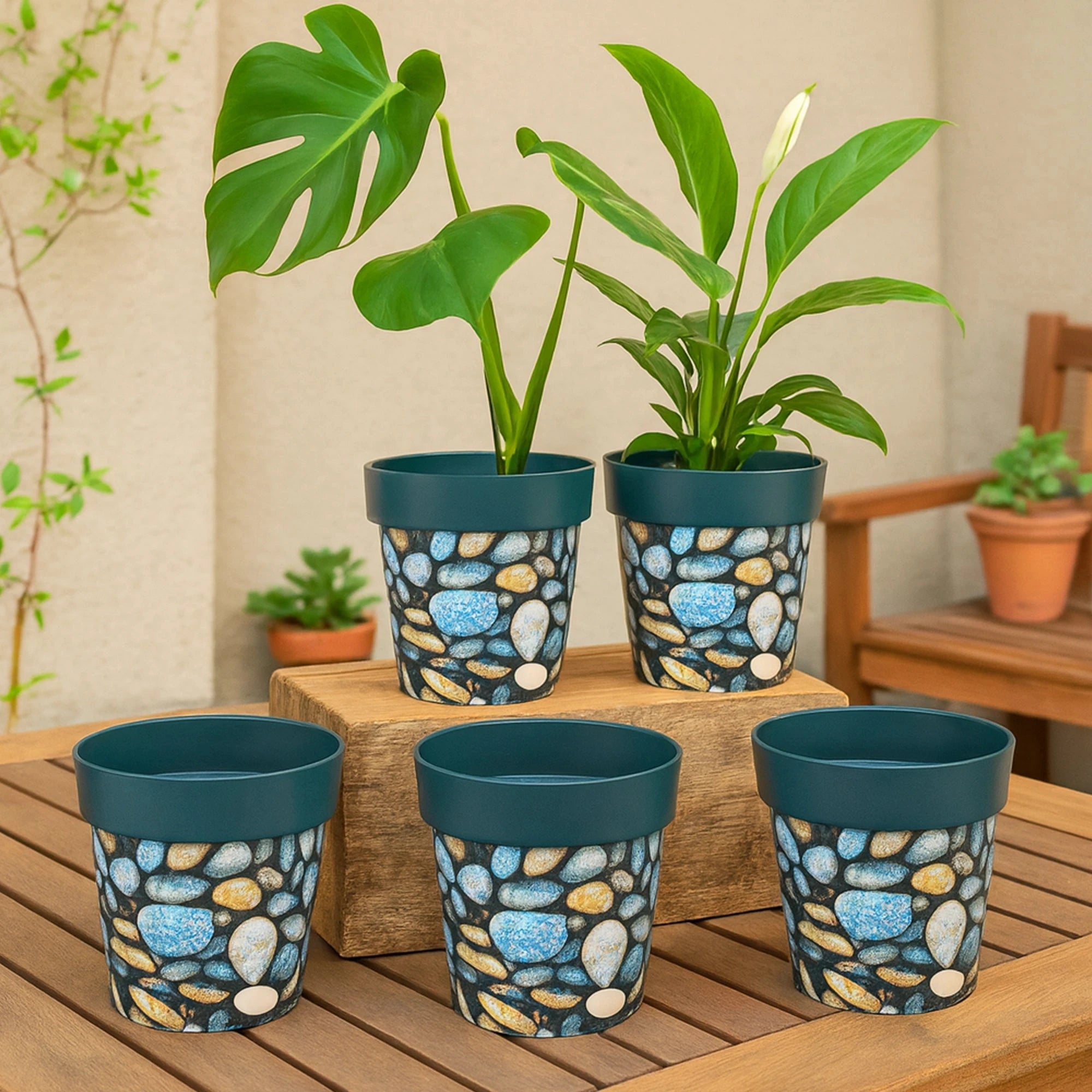 Colourpop Pots - (Set of 5) Plastic Pot Urban Plant Grey Pebbles Set of 5 