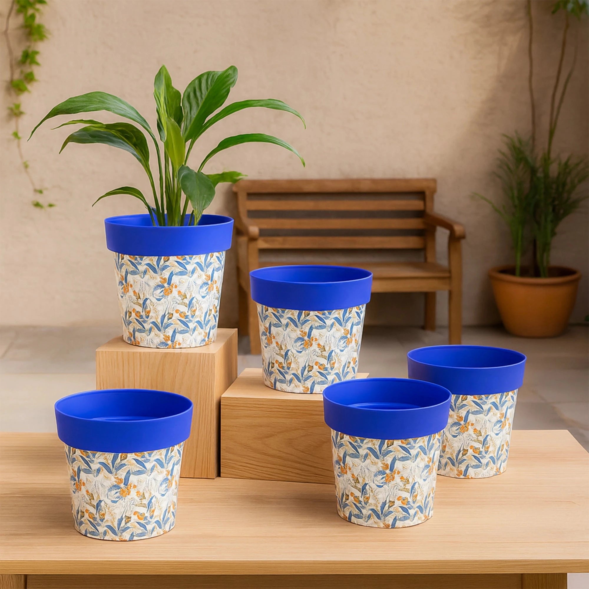 Colourpop Pots - (Set of 5) Plastic Pot Urban Plant Blue Leafy Set of 5 