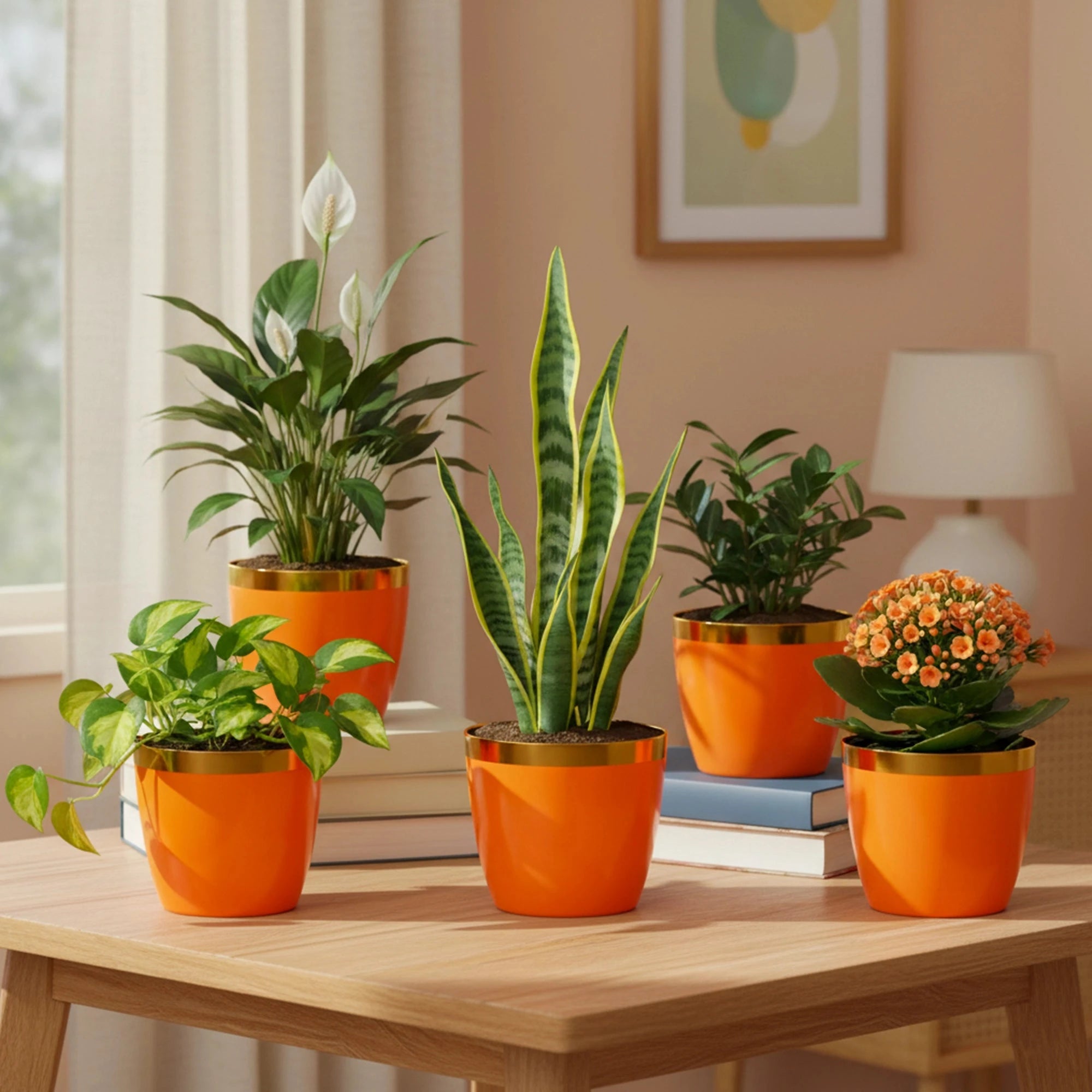 Plantura Pots- (Set of 5) Plastic Pot Urban Plant Orange 