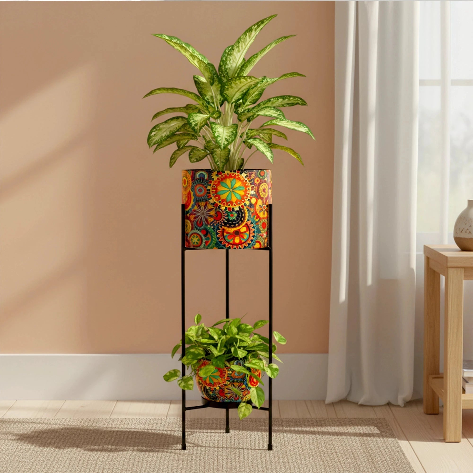 Vantira Planter with Stand Metal Planter Urban Plant Rangoli 