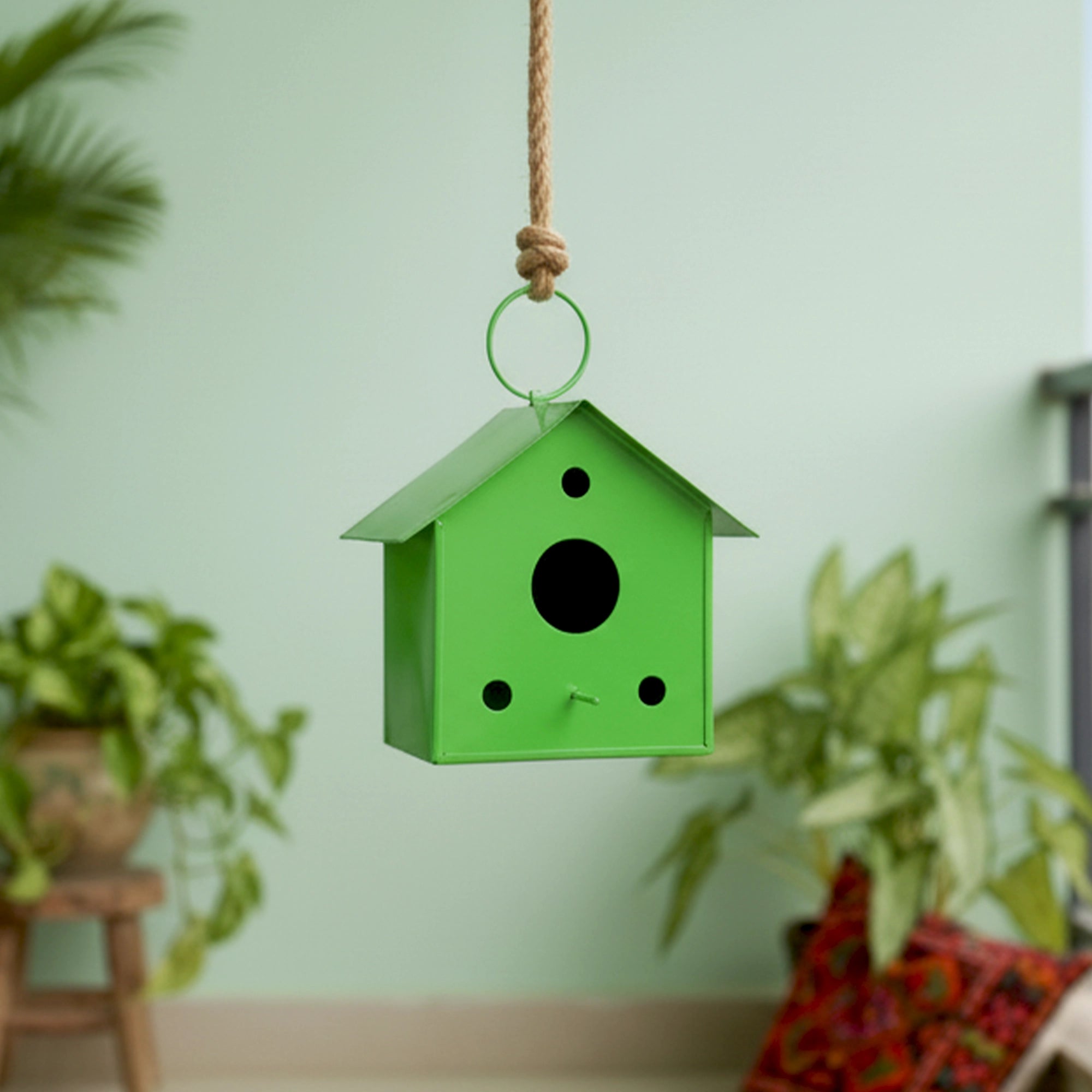 Urban Plant Metal Hanging Bird House (Green color)