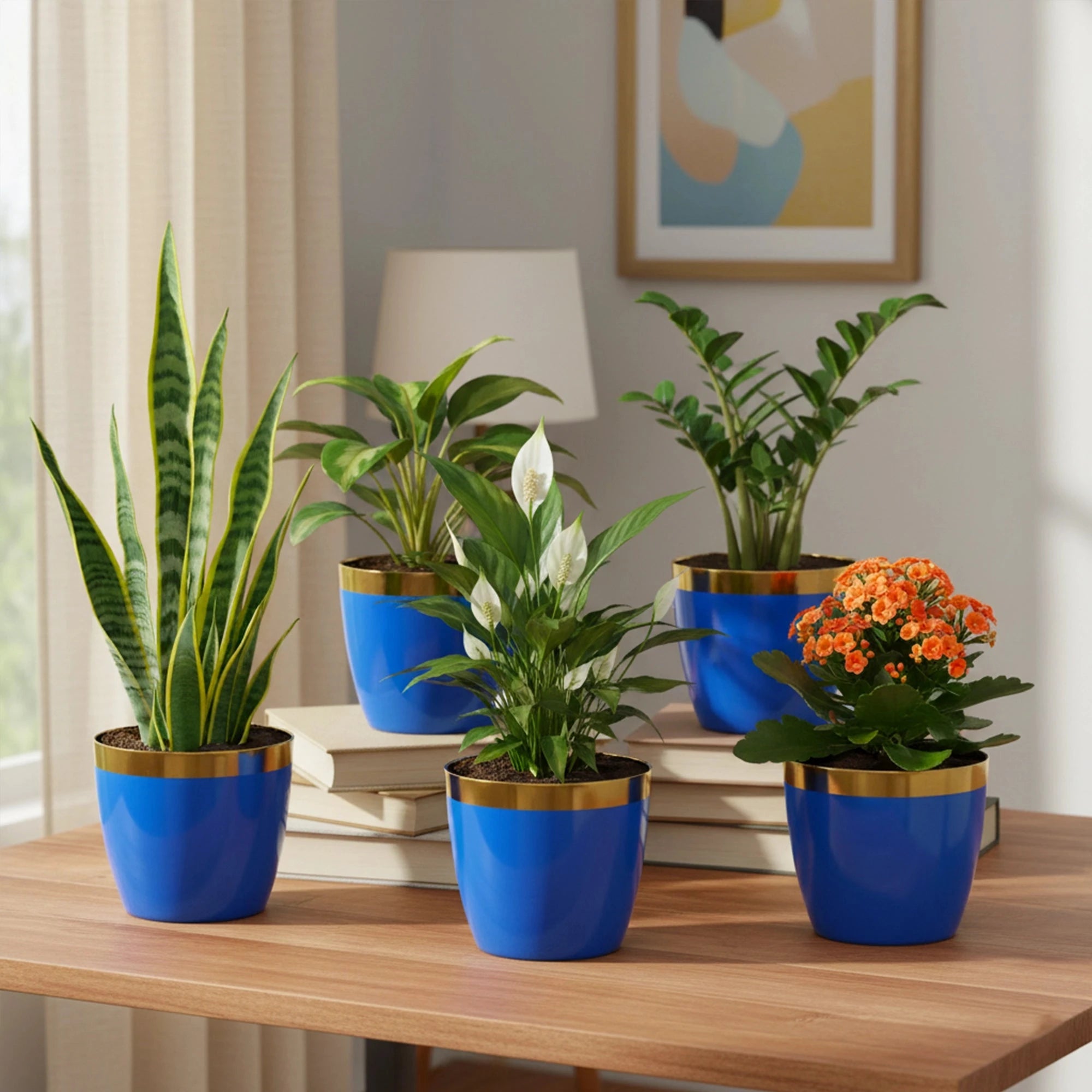 Plantura Pots- (Set of 5) Plastic Pot Urban Plant Blue 