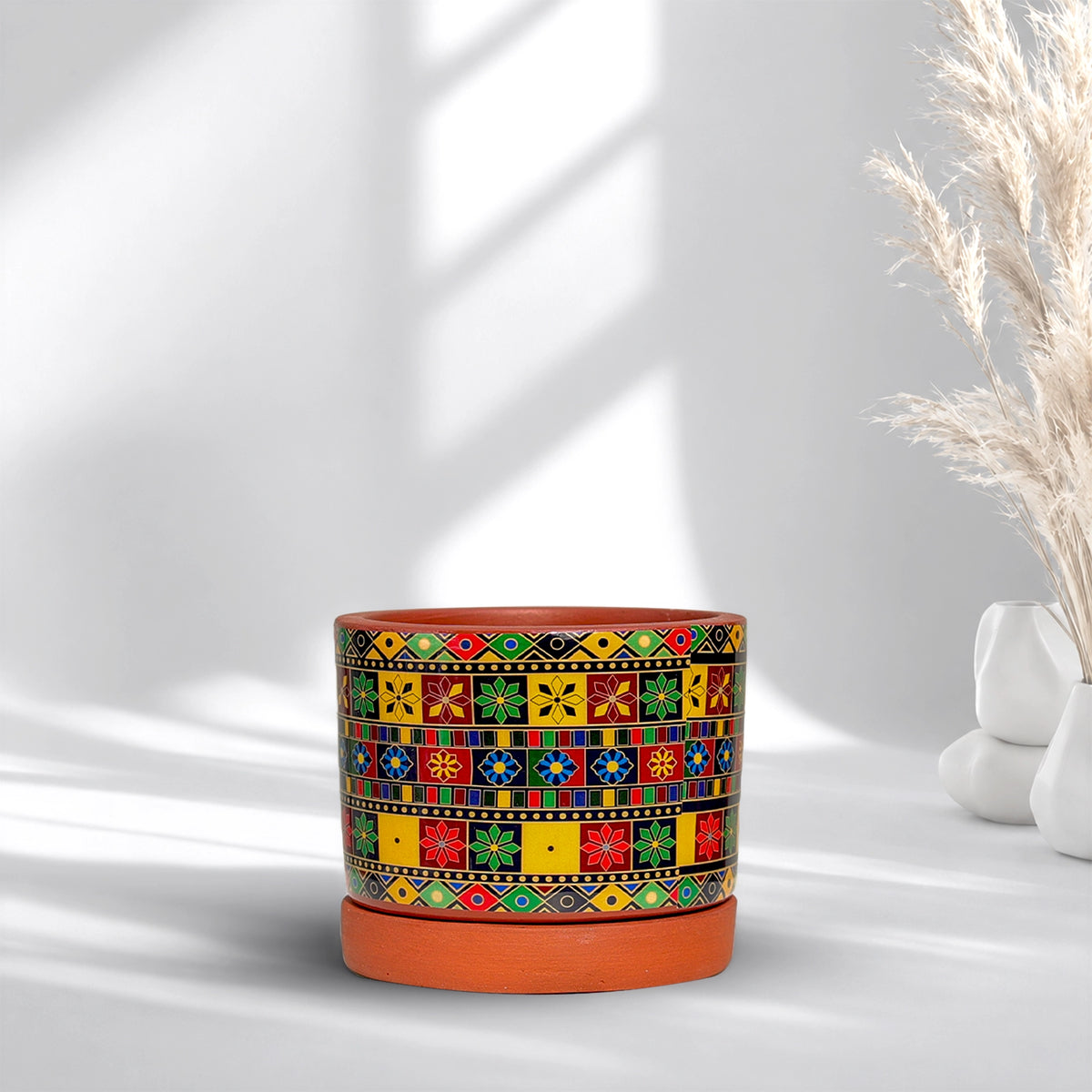 Riyasat 3D Terracotta Pot With Saucer