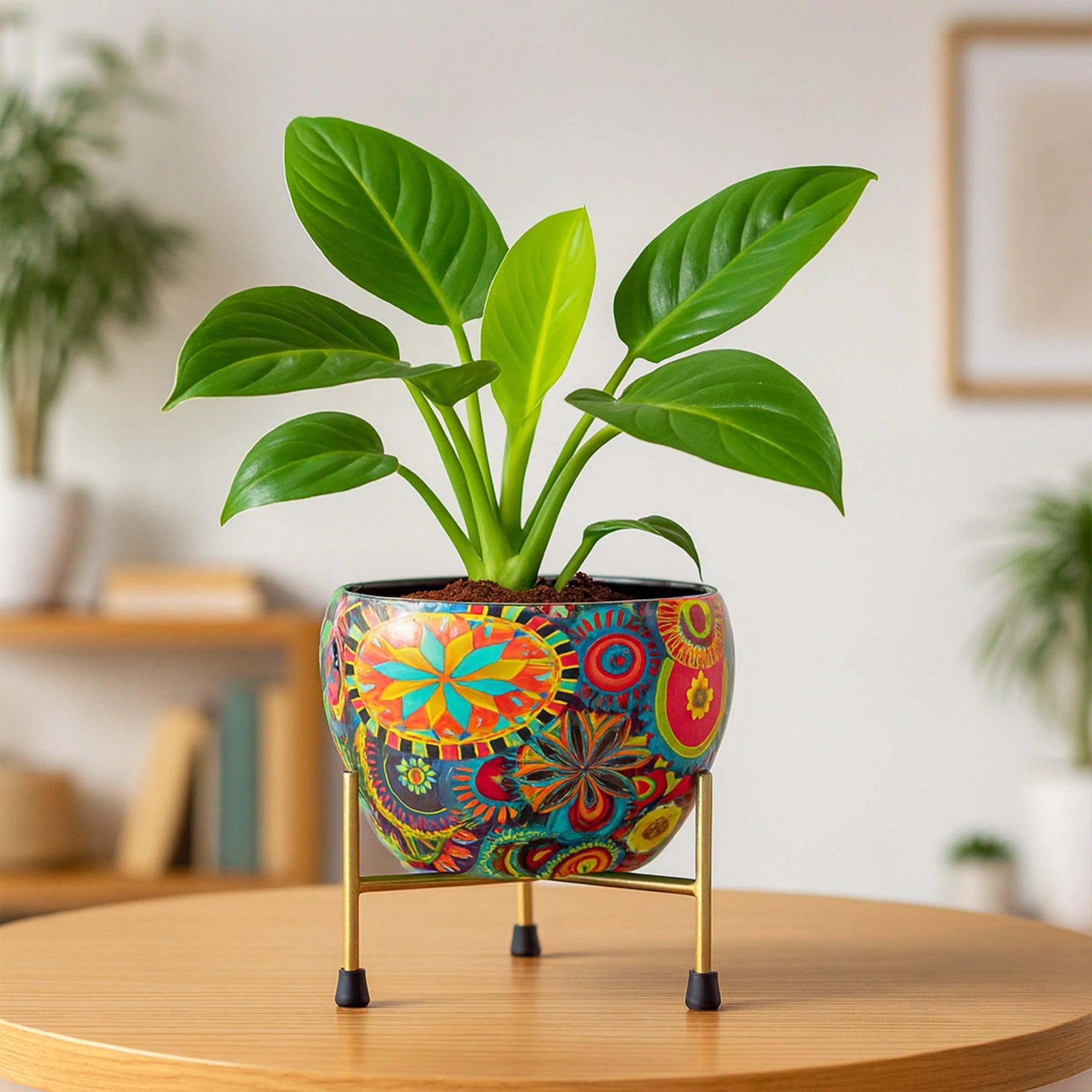 Mystic Metal Pot with Stand Metal Planter Urban Plant Rangoli 