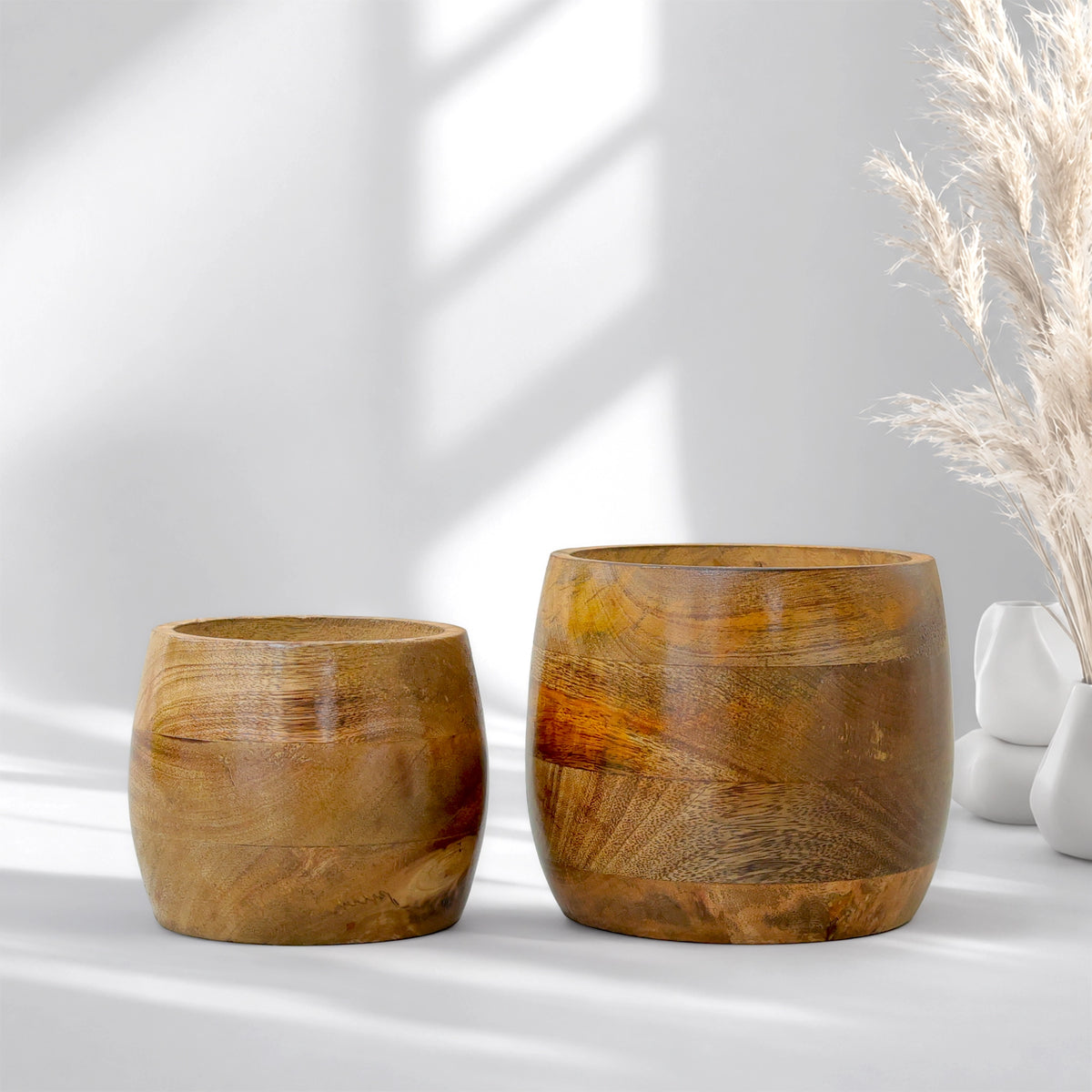 Earth Bowl Wooden Planters (Set of 2): Shape: Curve